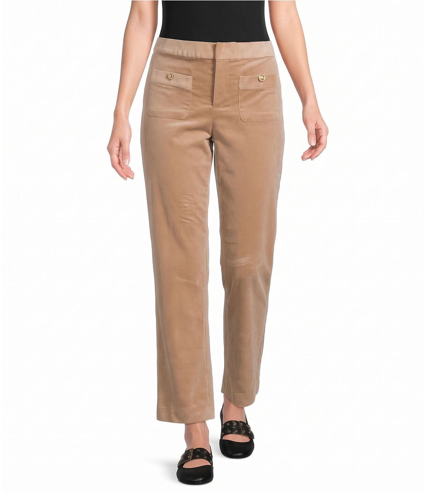 KARL LAGERFELD PARIS Structured Corduroy Flat Front Straight Leg Pants