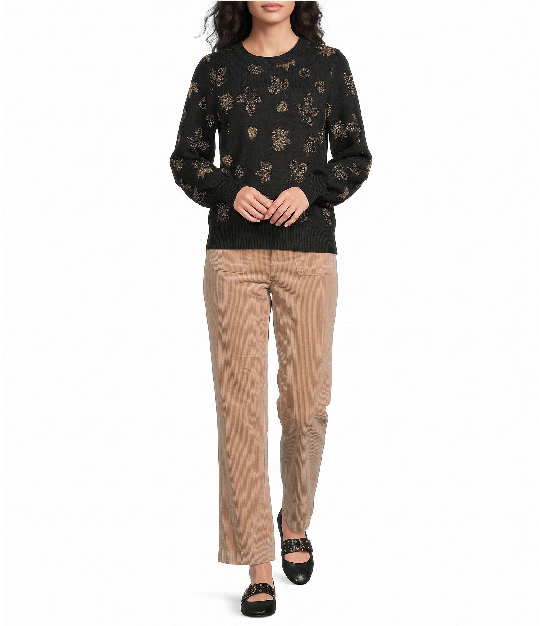 KARL LAGERFELD PARIS Structured Corduroy Flat Front Straight Leg Pants