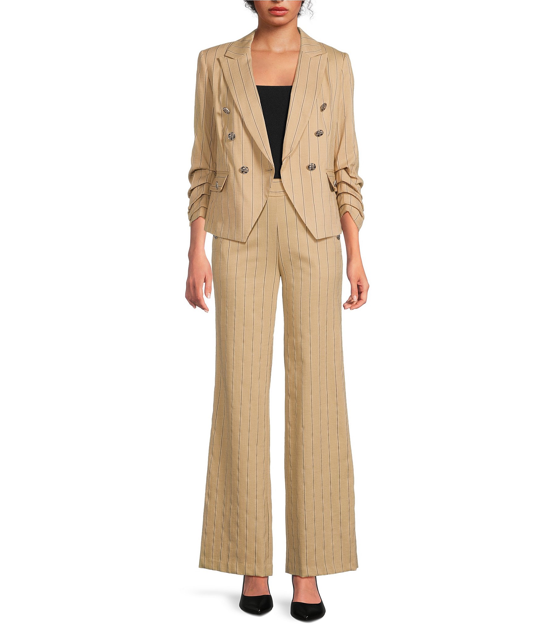 KARL LAGERFELD PARIS Textured Striped Flat Front Ankle Length Straight Leg Coordinating Pants