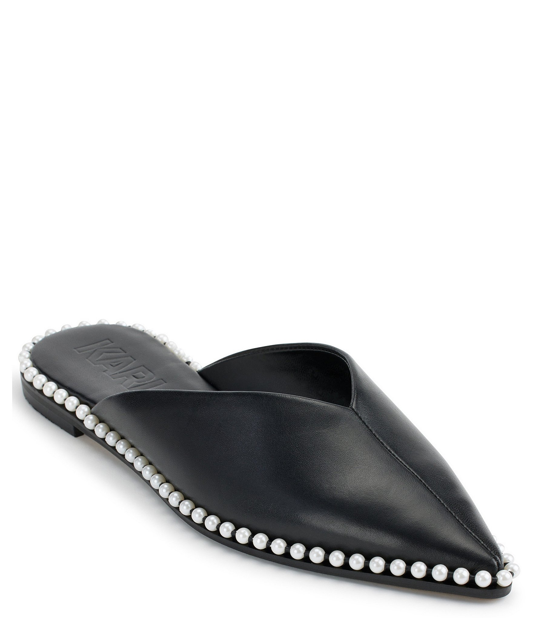 Karl Lagerfeld | Shoes | Karl Lagerfeld Sallie Black Leather Round Toe  Pumps Pearl Heels Size 8m | Poshmark