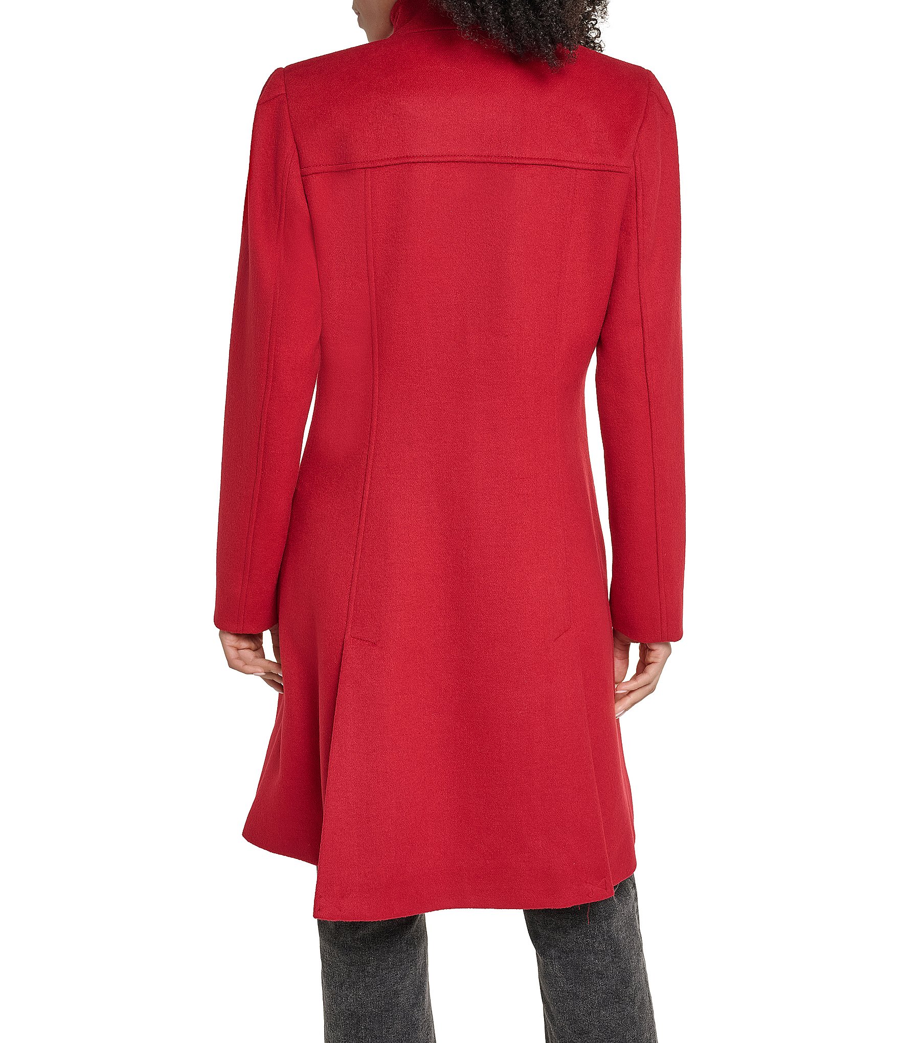 KARL LAGERFELD PARIS Wool Blend Stand Collar Button Front Single Breasted Coat