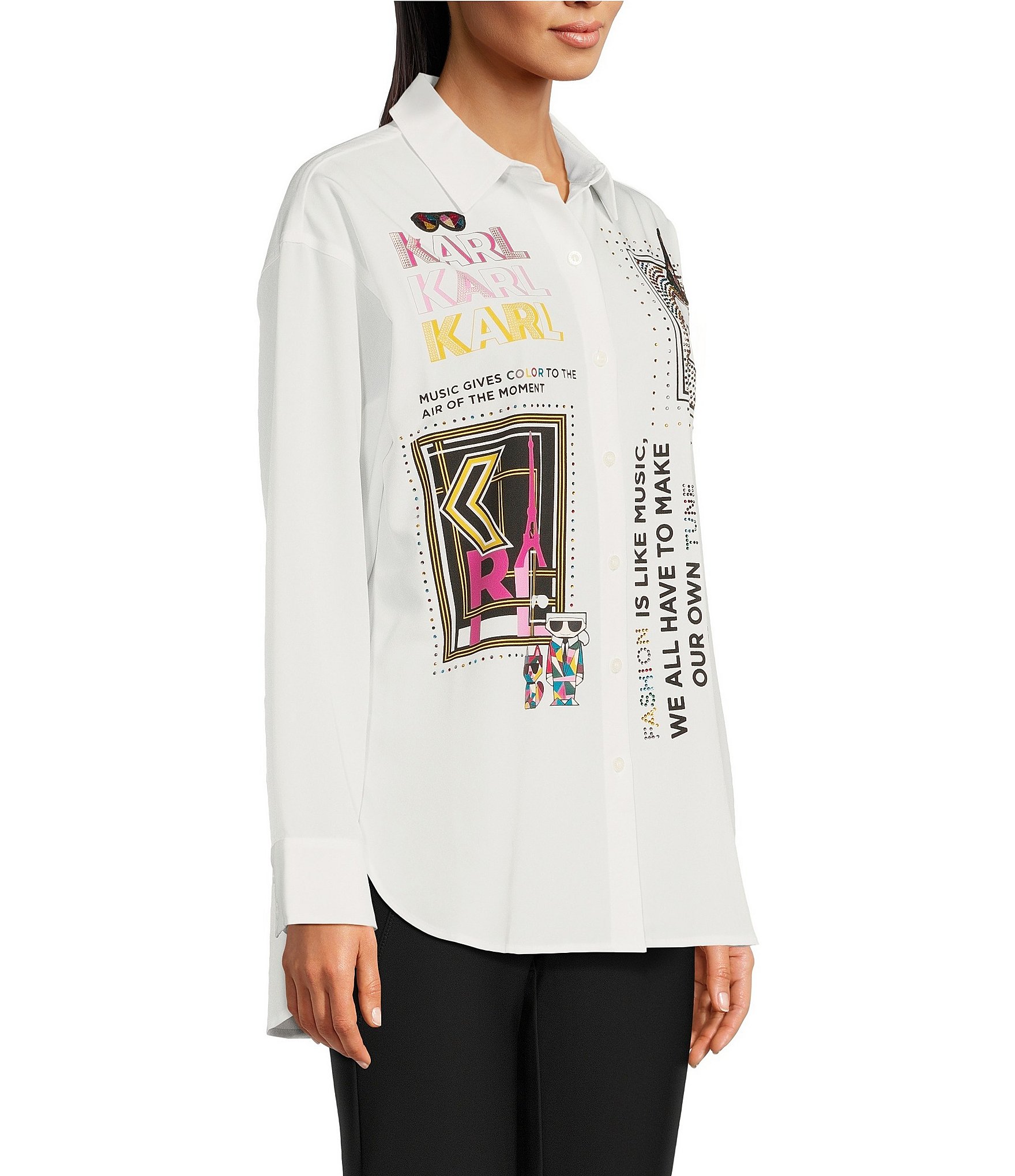 KARL LAGERFELD PARIS Woven Long Sleeve Motif Blouse