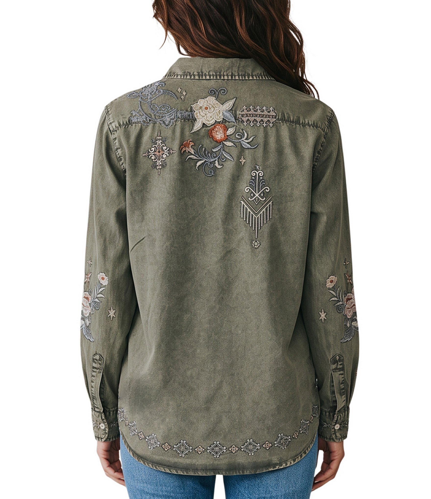 Karyn Seo Amara Woven Spread Collar Long Sleeve Button Down Shirt