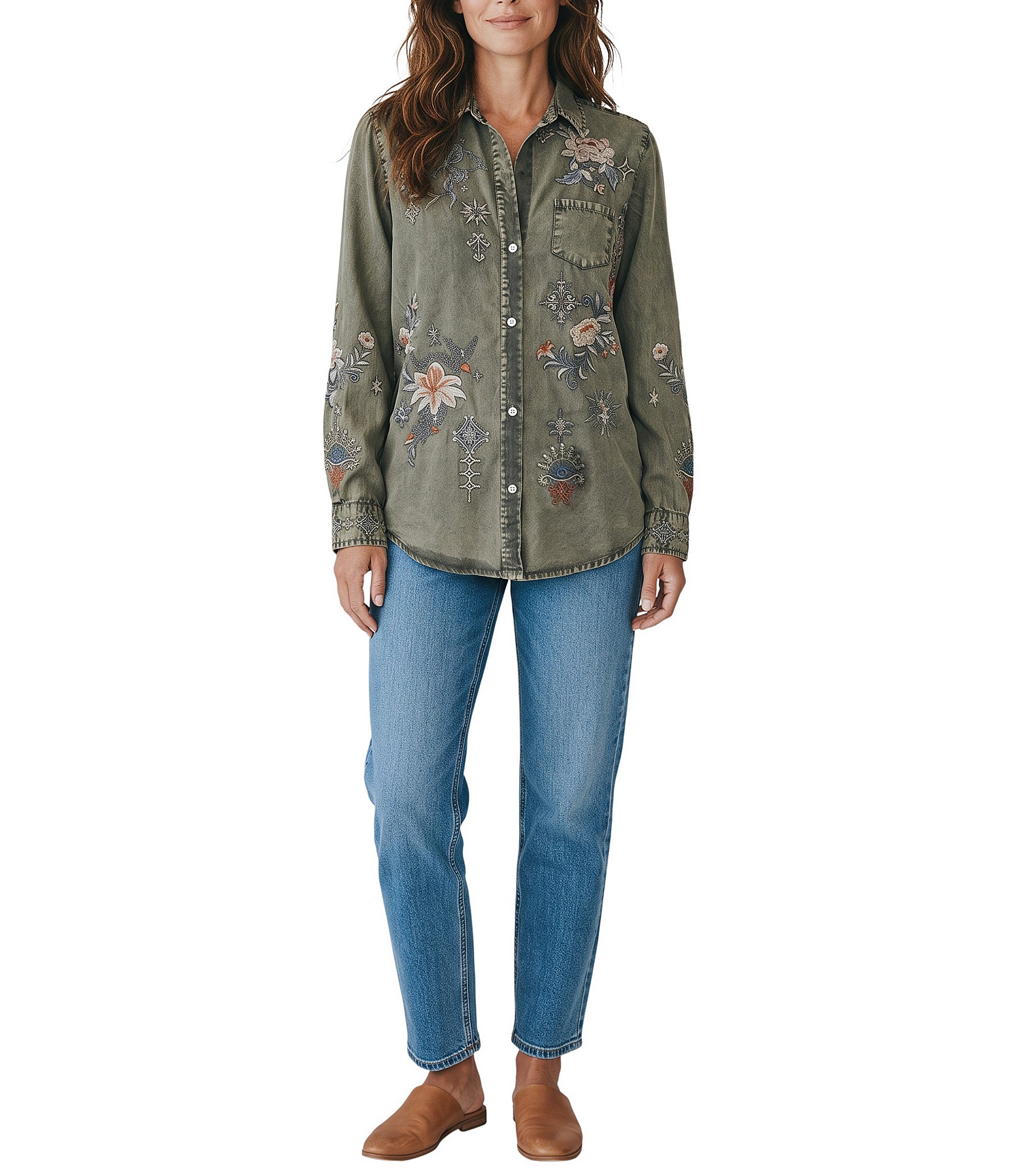 Karyn Seo Amara Woven Spread Collar Long Sleeve Button Down Shirt