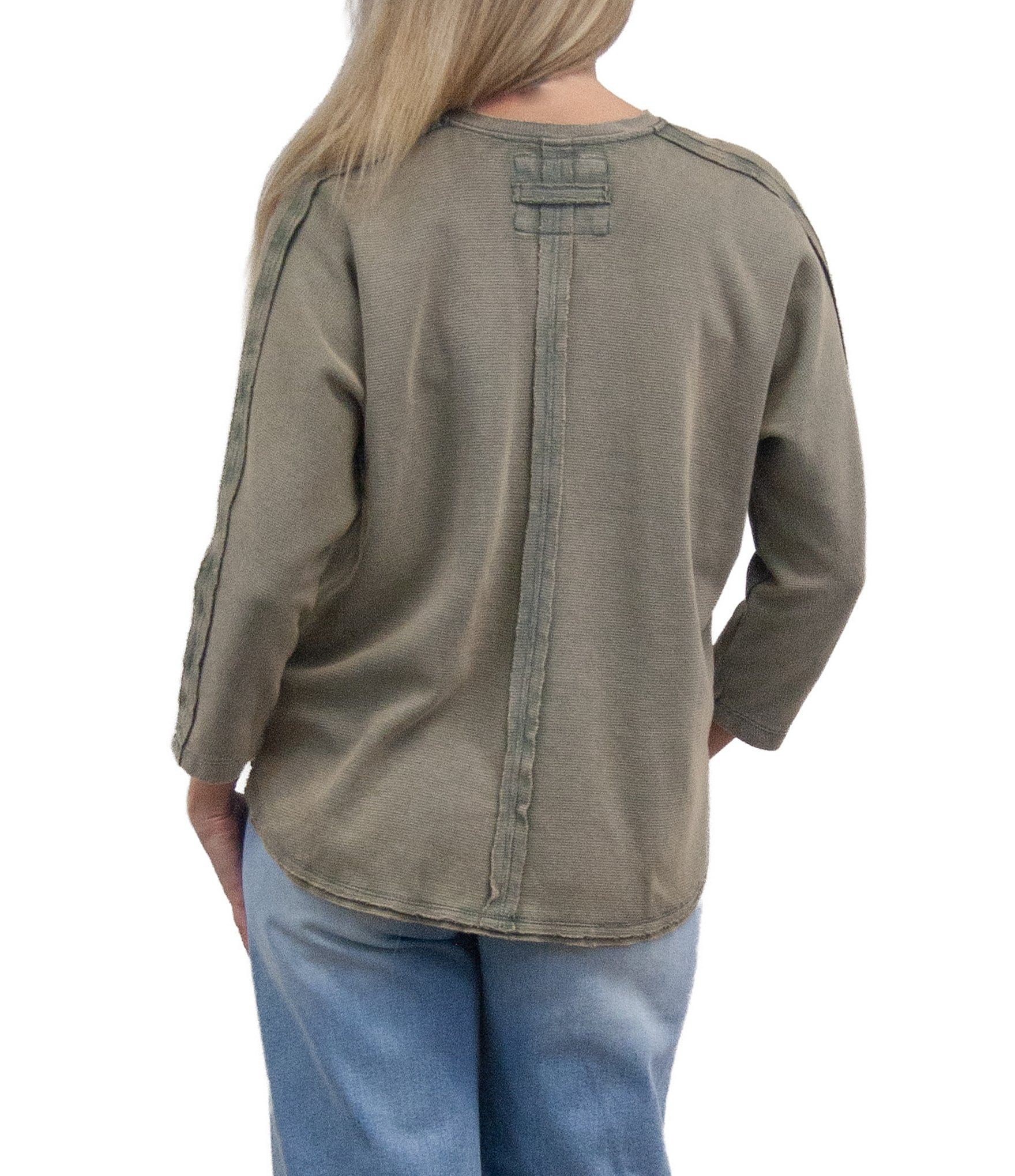 Karyn Seo Cecily Knit Thermal V-Neck 3/4 Sleeve Top