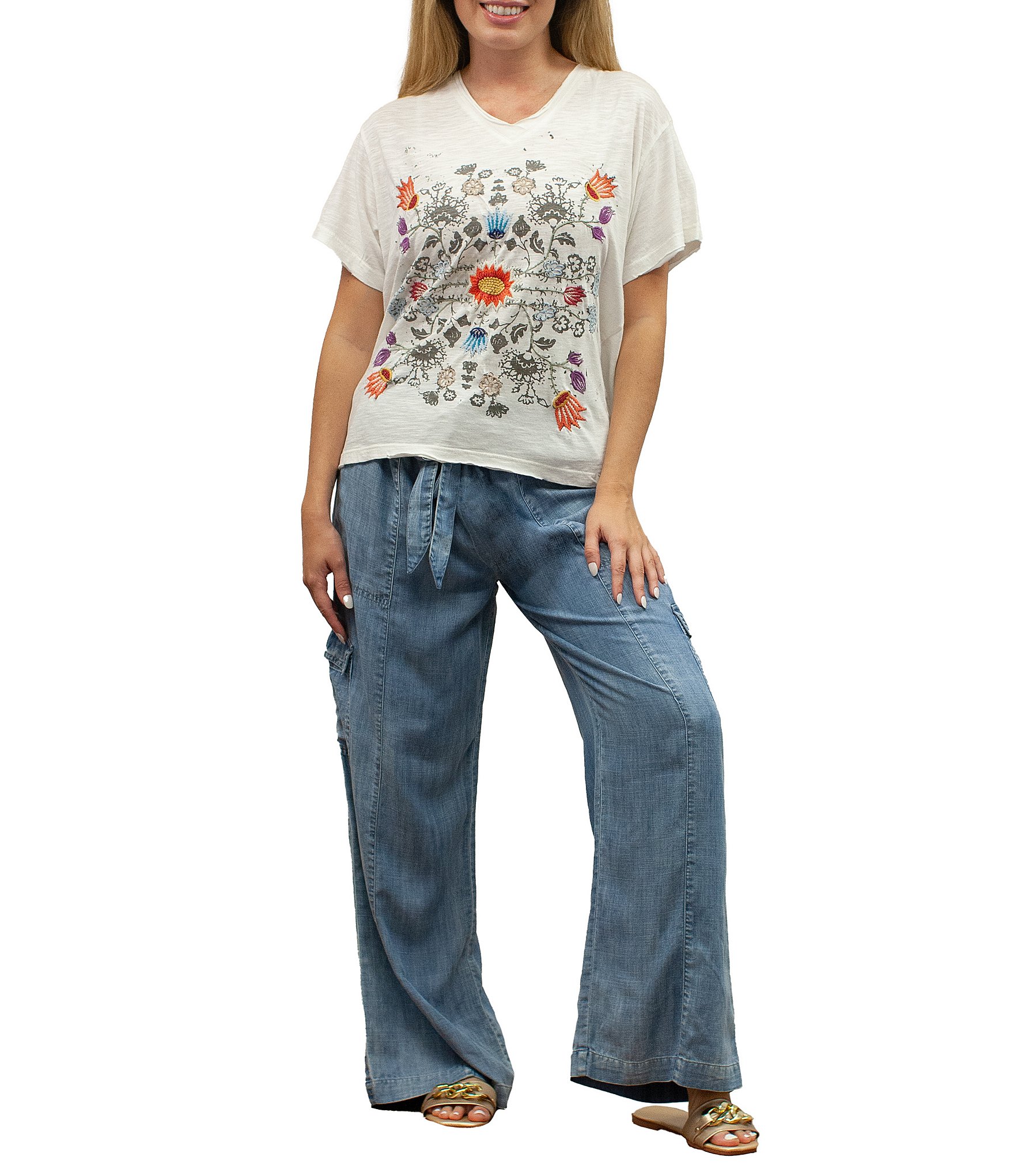 Karyn Seo Echo Embroidered Screen Print Slub Knit Tee
