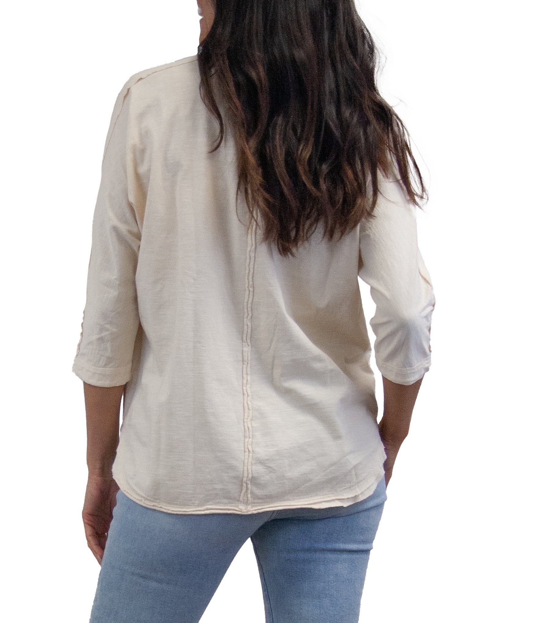 Karyn Seo Knit Embroidered 3/4 Sleeve Blouse