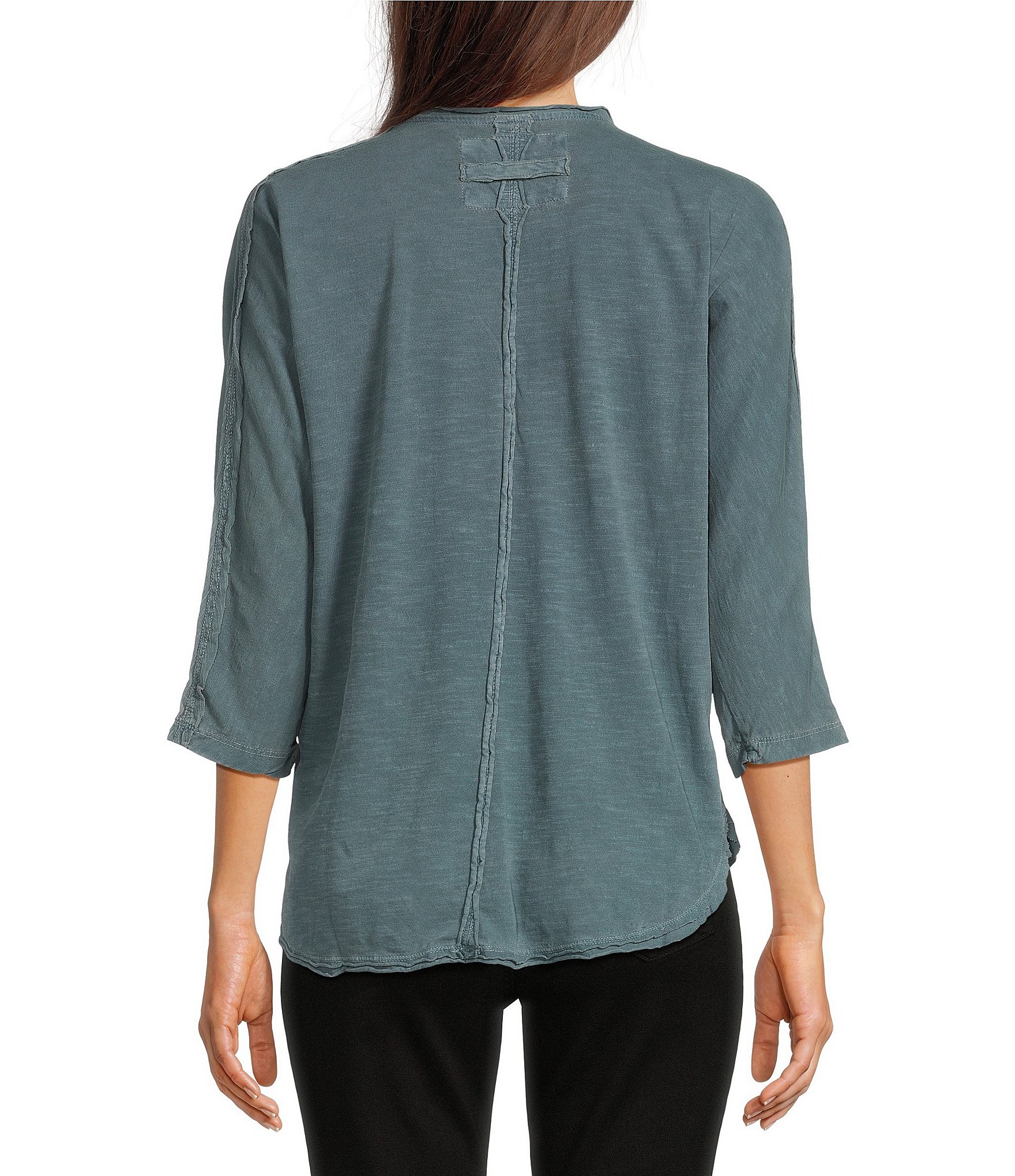 Karyn Seo Knit Lanna Embroidered 3/4 Sleeve V-Neck Top