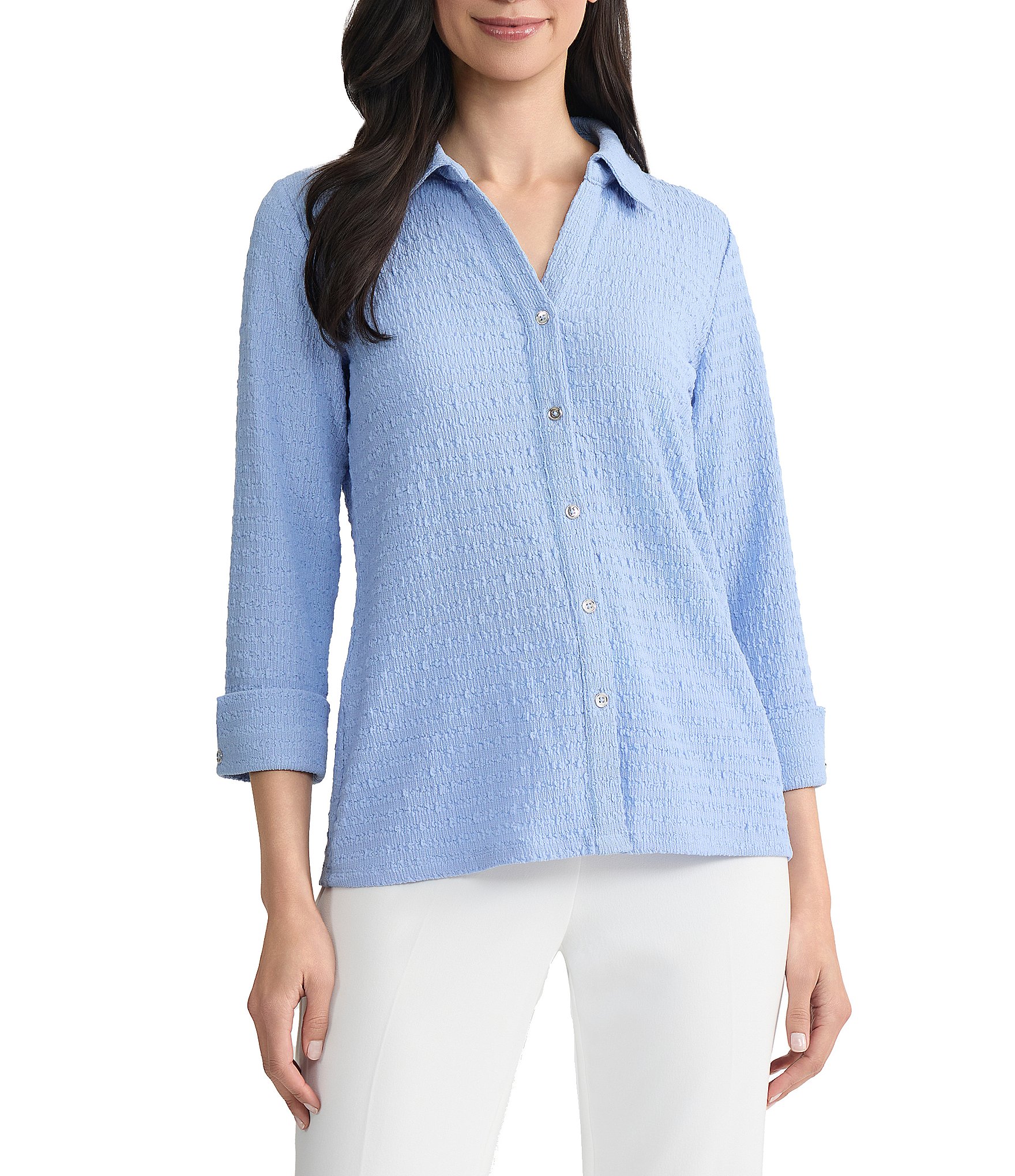 Kasper 3/4 Sleeve Split Cuff Button Front Shirt