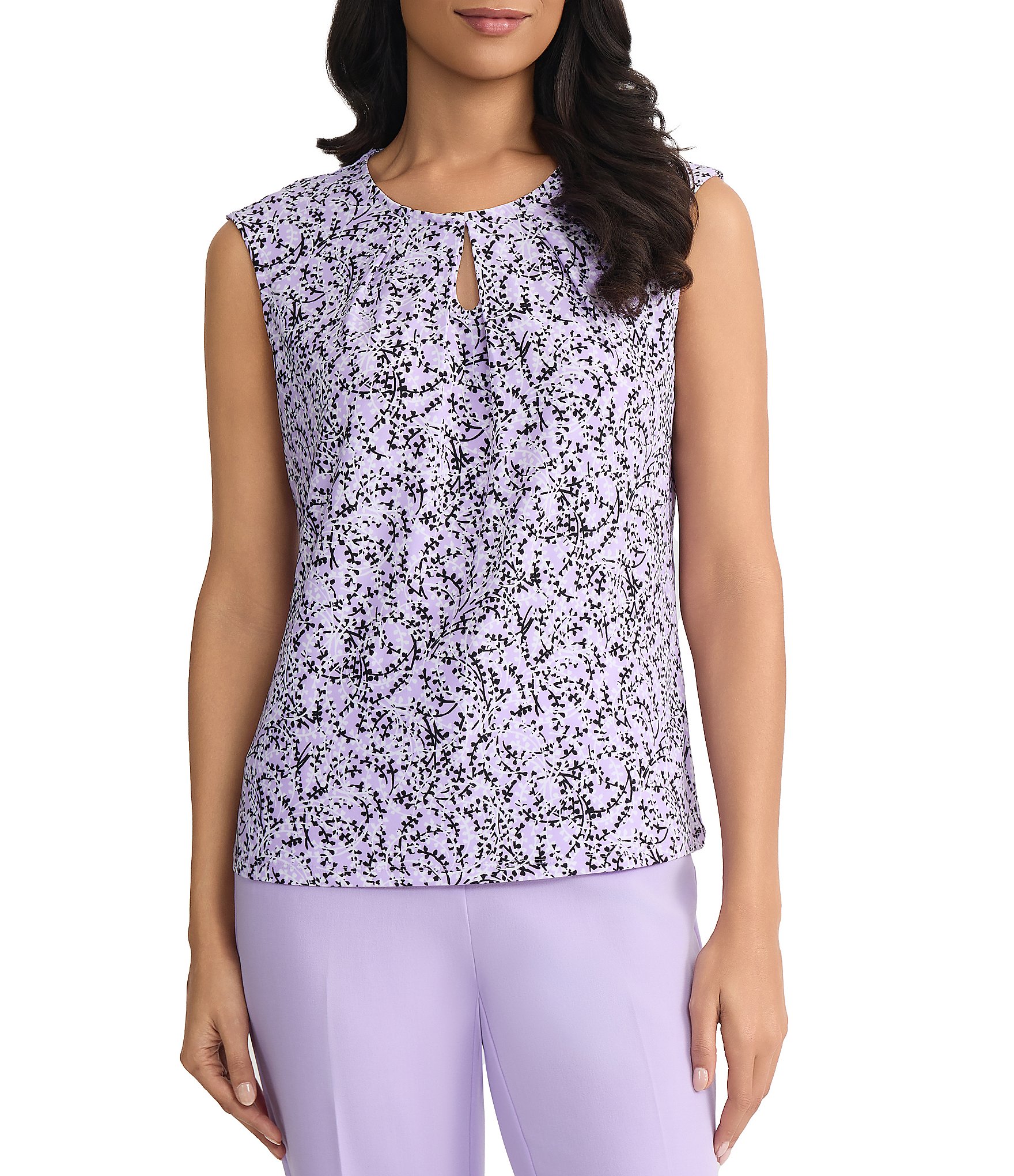 Kasper Cap Sleeve Keyhole Cami Blouse