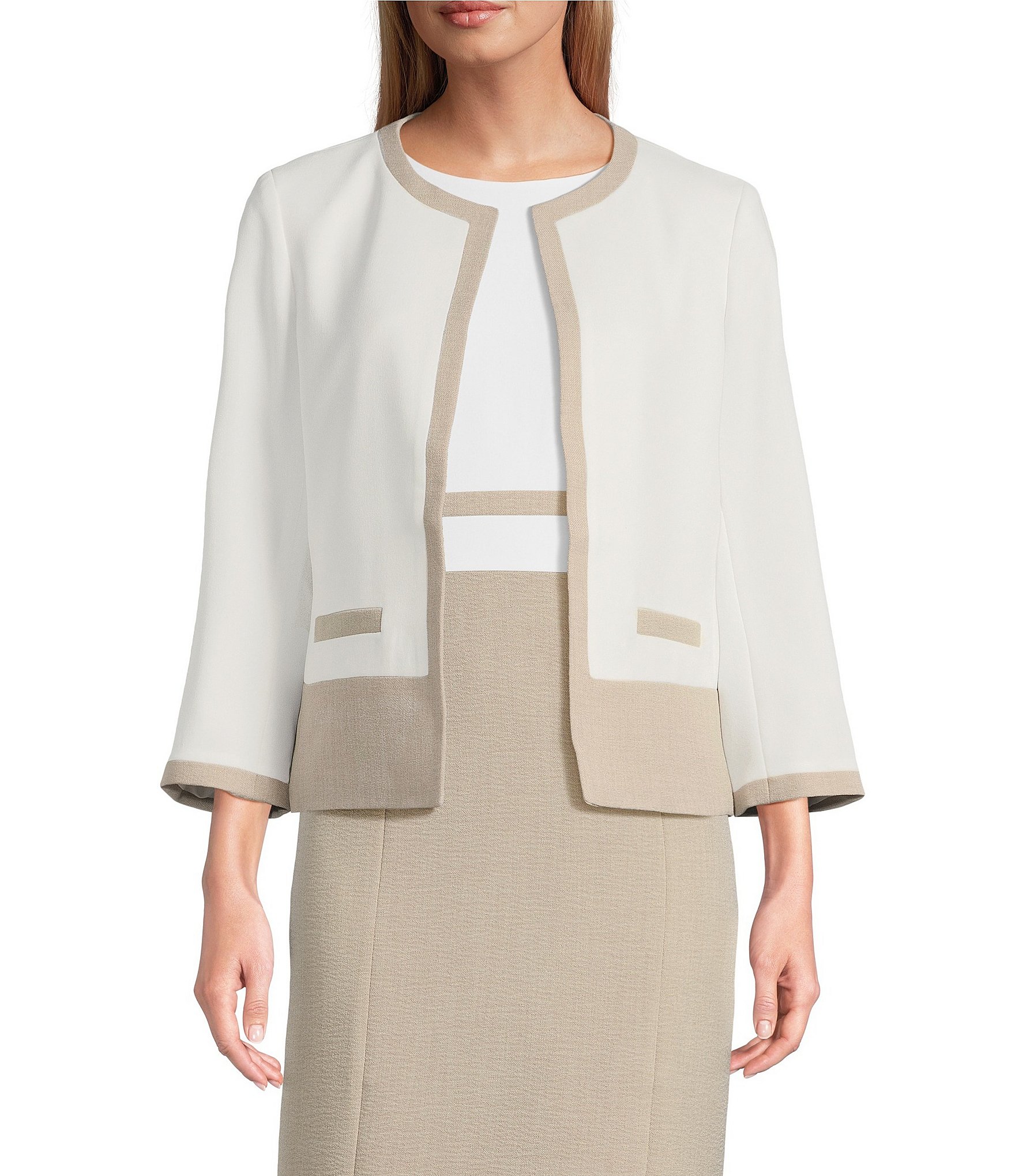 Kasper Crepe Colorblock Open Front Cardigan | Dillard's Kasper Crepe Colorblock Open Front Cardigan | Dillard's