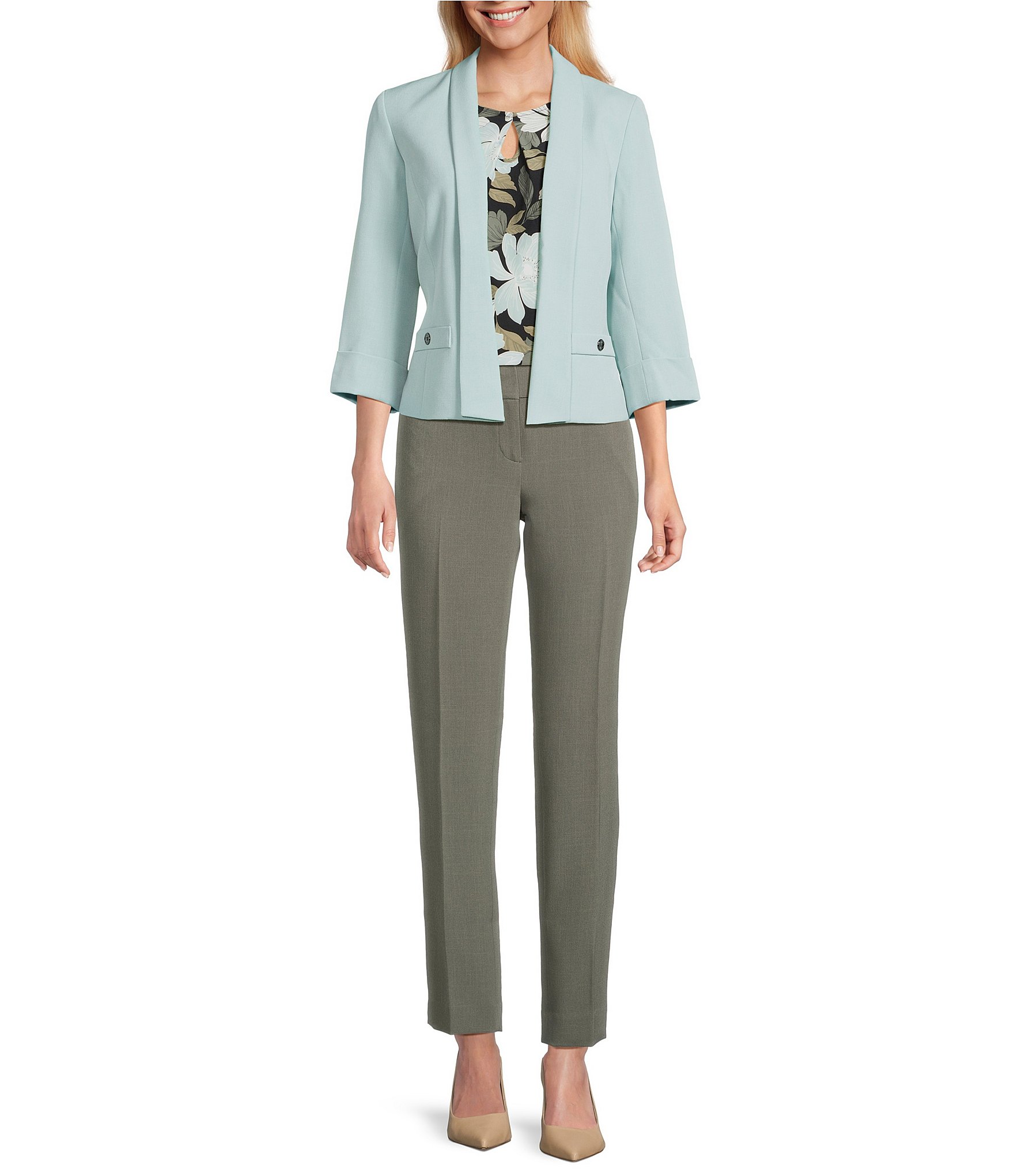 Kasper Crepe Fly Front Slim Leg Pants