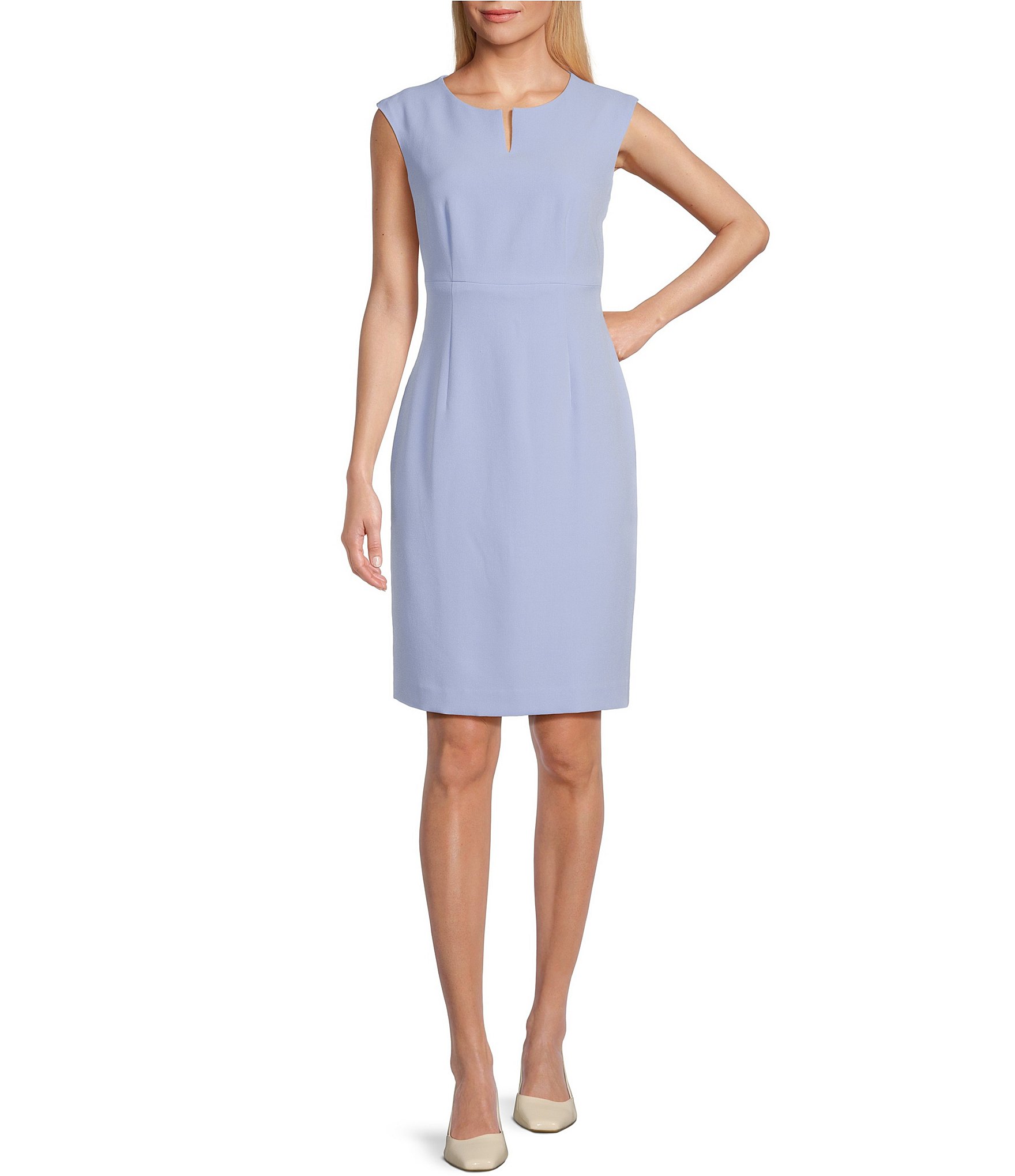 Kasper Crepe Split Round Neck Sleeveless Sheath Dress | Dillard's