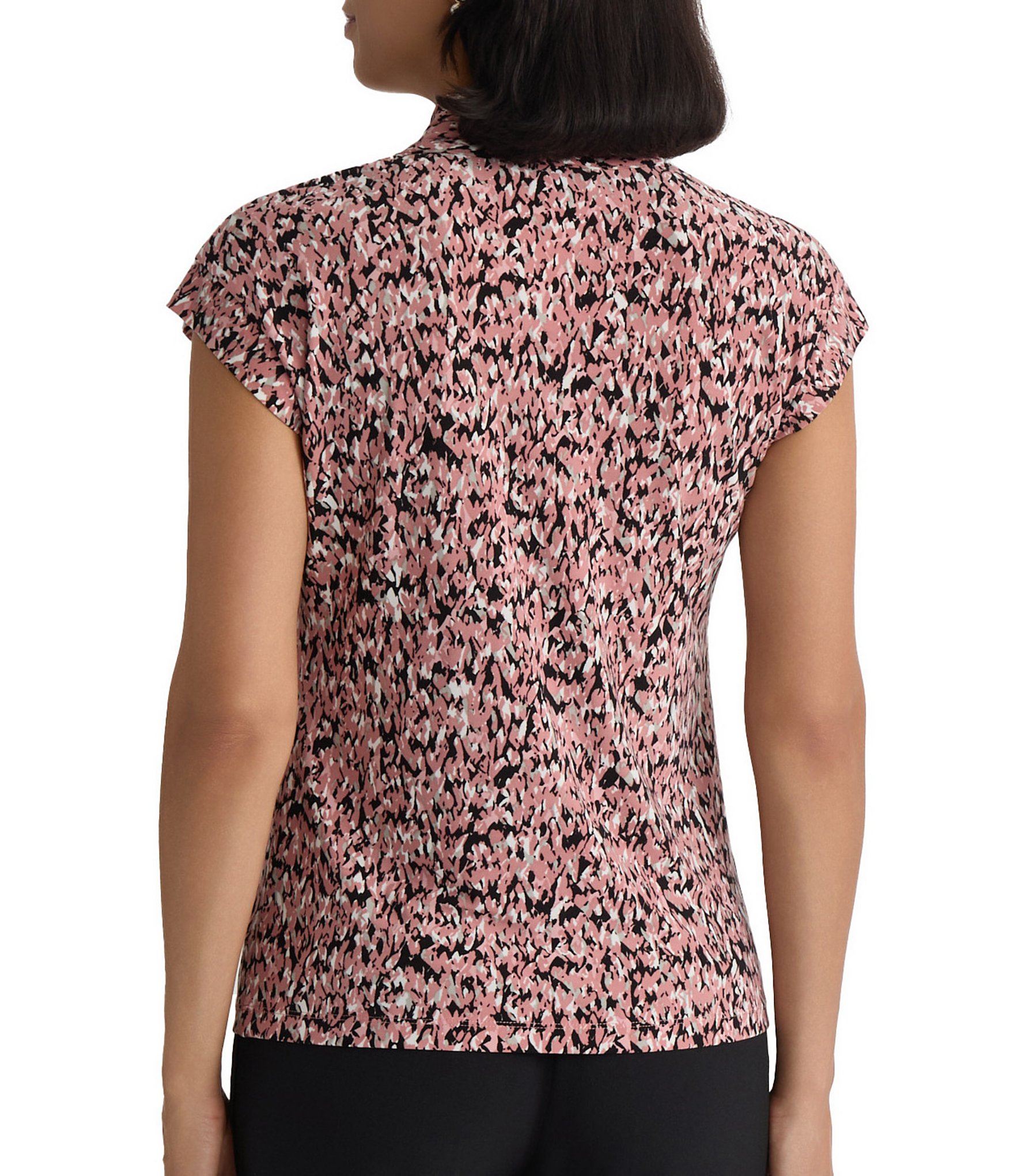 Kasper Extended Sleeve Funnel Neck Printed Blouse