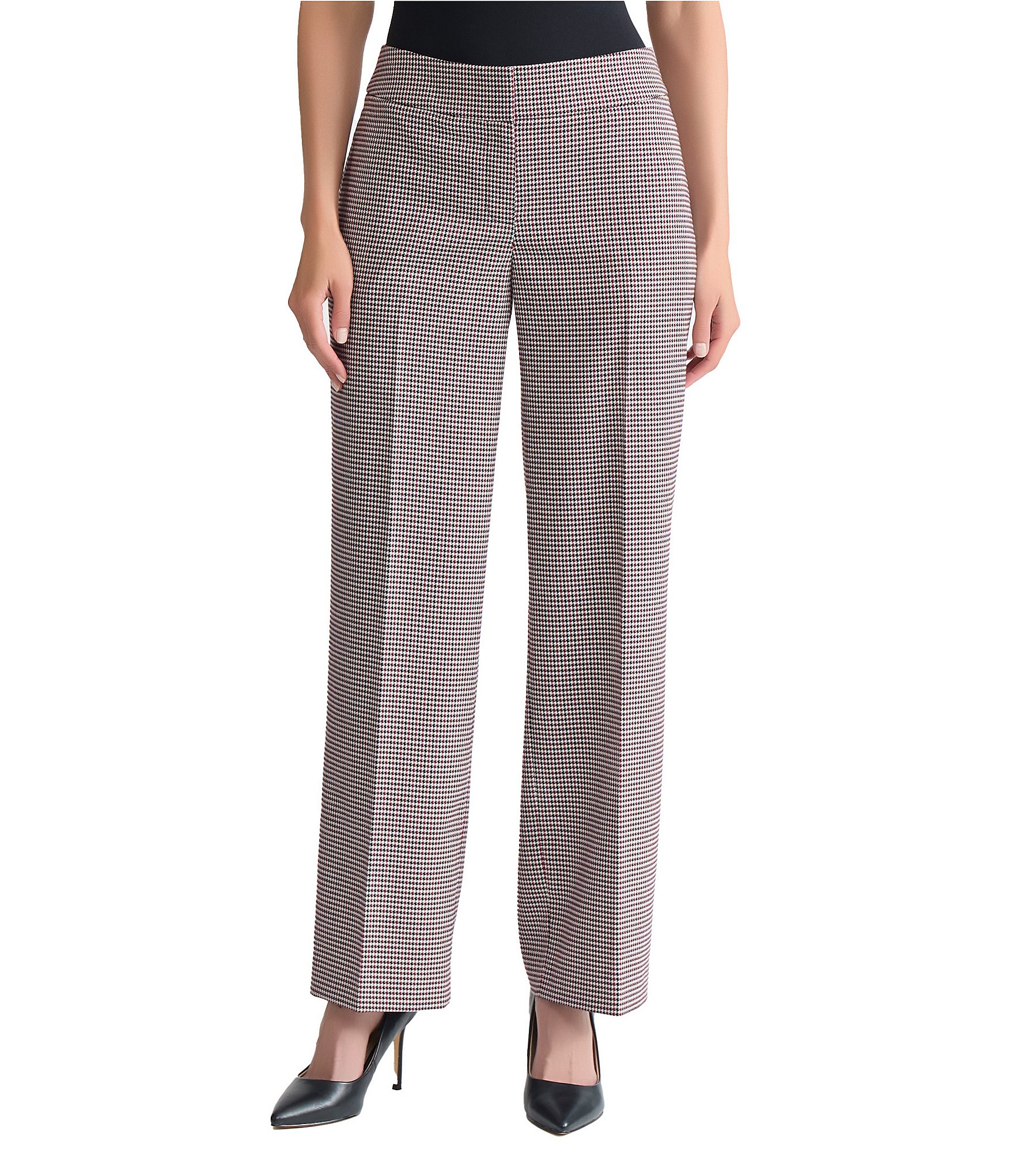Kasper Flat Front Wide Leg Houndstooth Pants
