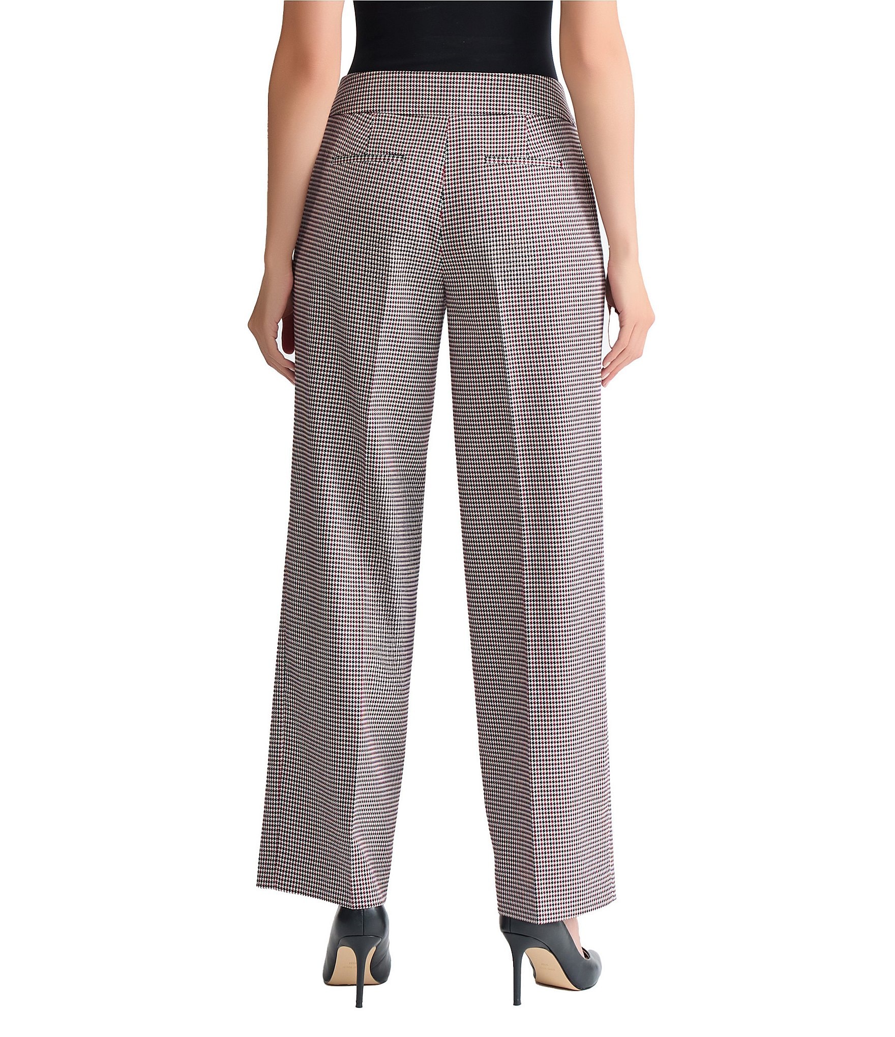Kasper Flat Front Wide Leg Houndstooth Pants