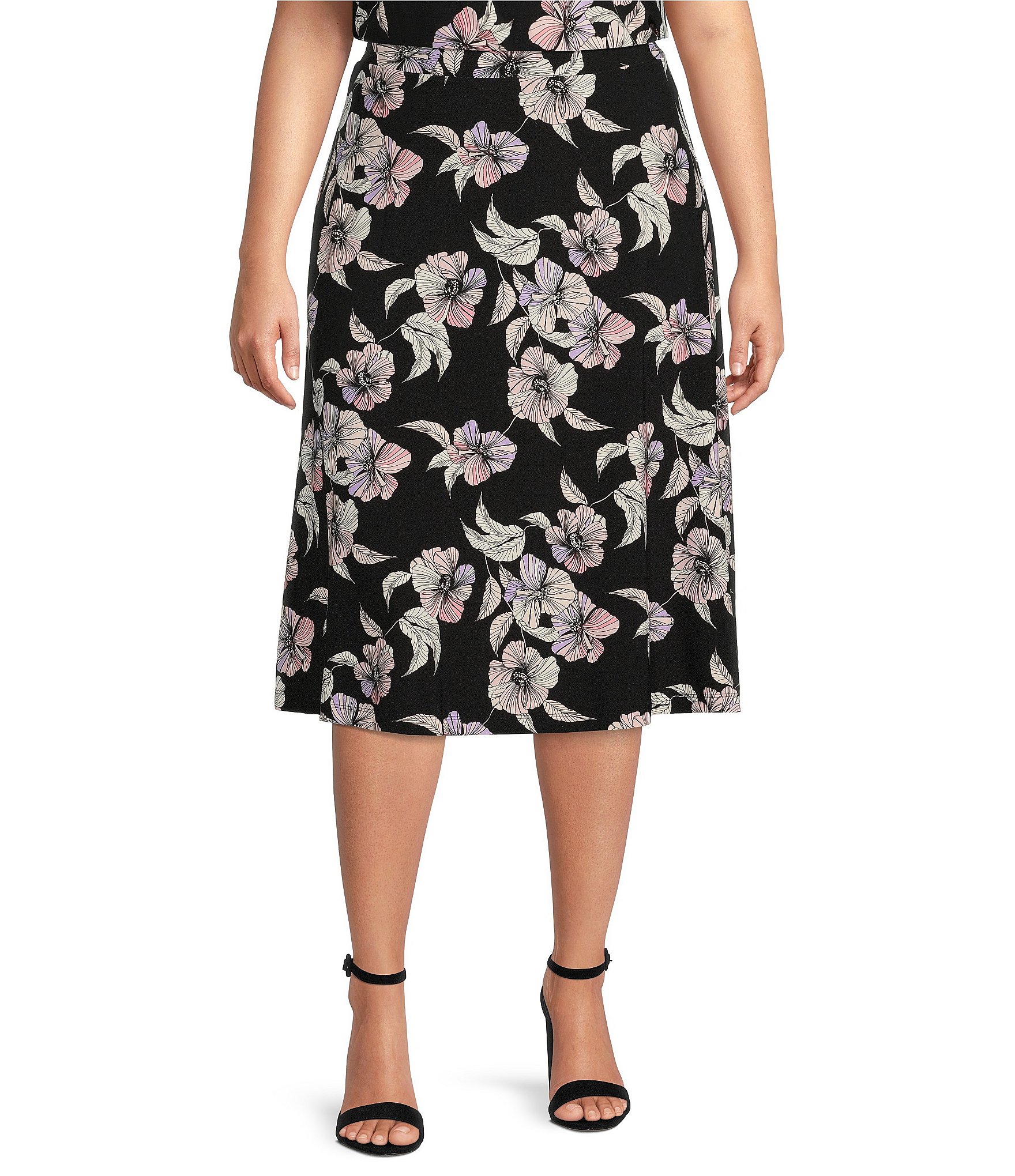 Kasper Floral Print A-Line Midi Skirt | Dillard's