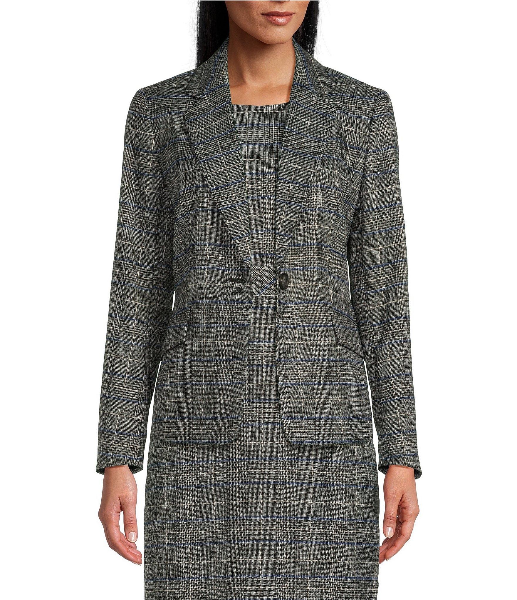 Kasper Glen Plaid Long Sleeve Notch Lapel Collar Coordinating Blazer ...