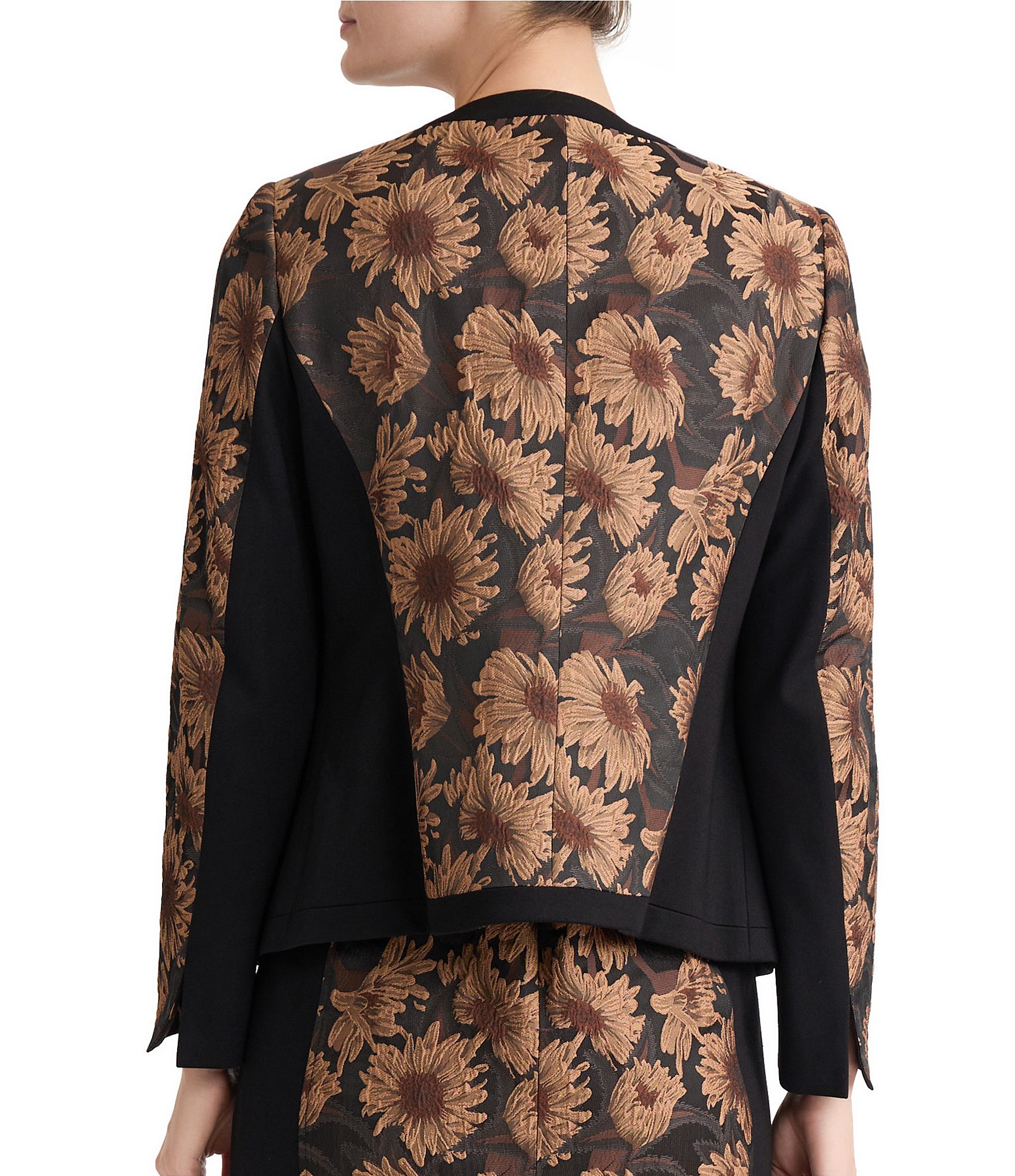 Kasper Jacquard Long Sleeve Collarless Blazer