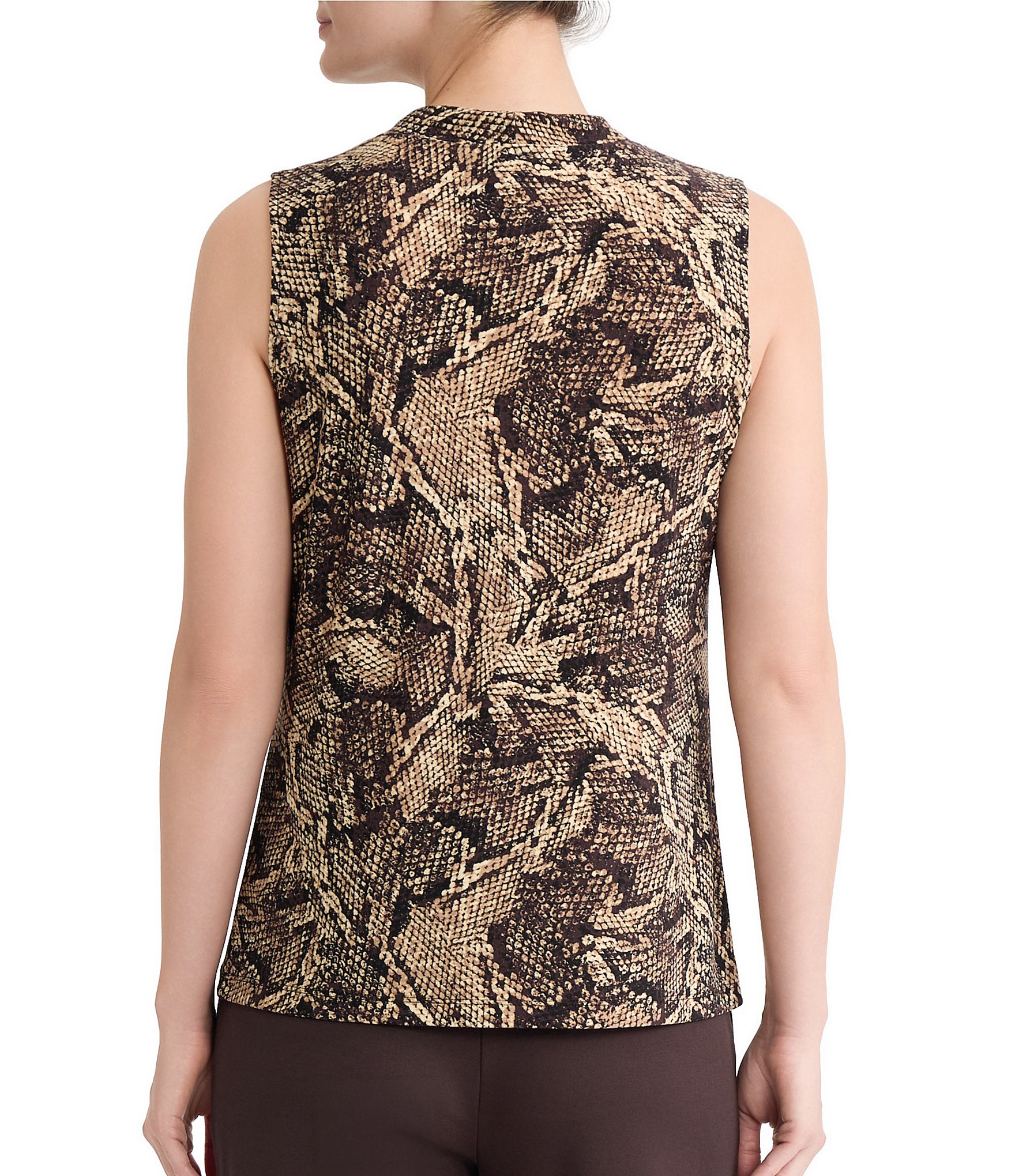 Kasper Knot Front Sleeveless Printed Blouse