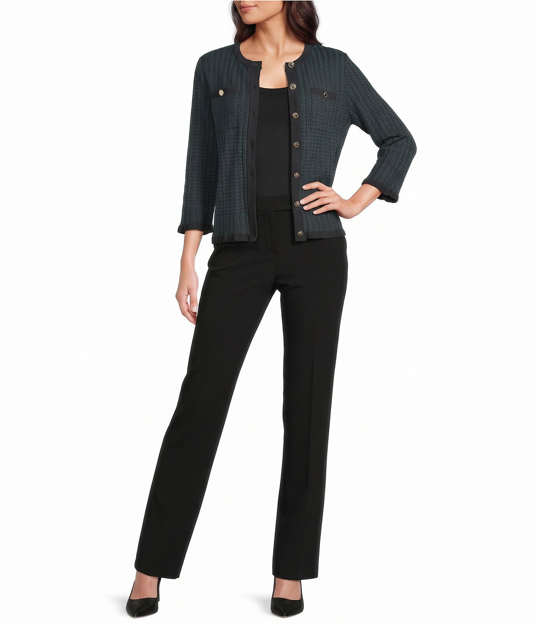 Kasper Long Sleeve Button Front Cardigan