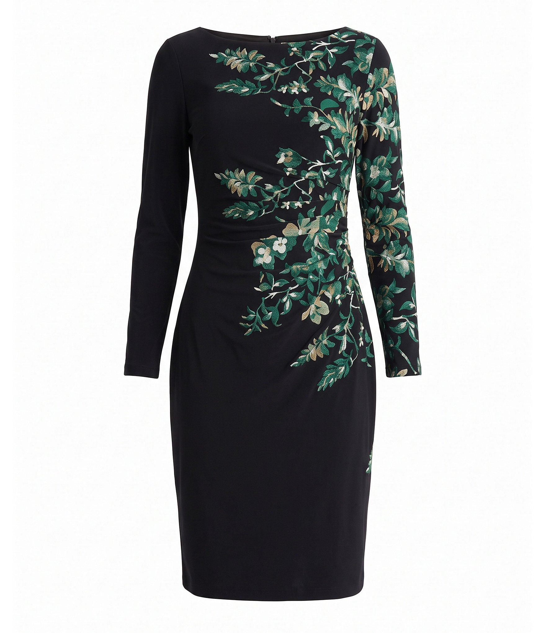 Kasper Long Sleeve Printed Side Pleat Dress
