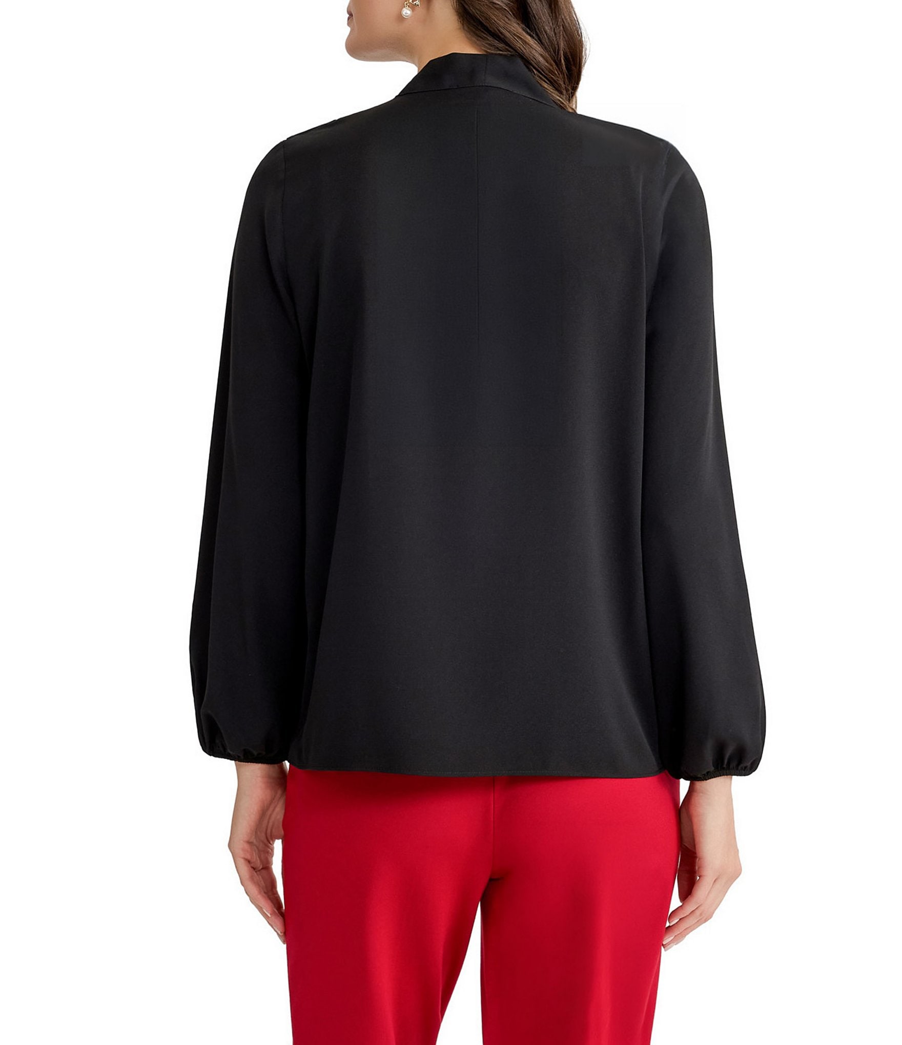Kasper Long Sleeve Ruffle Neck Blouse