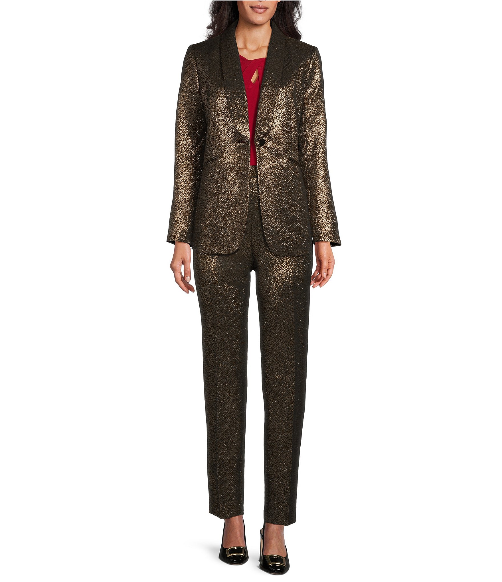 Kasper Metallic Jacquard Shawl Lapel Button Front Blazer Jacket ...