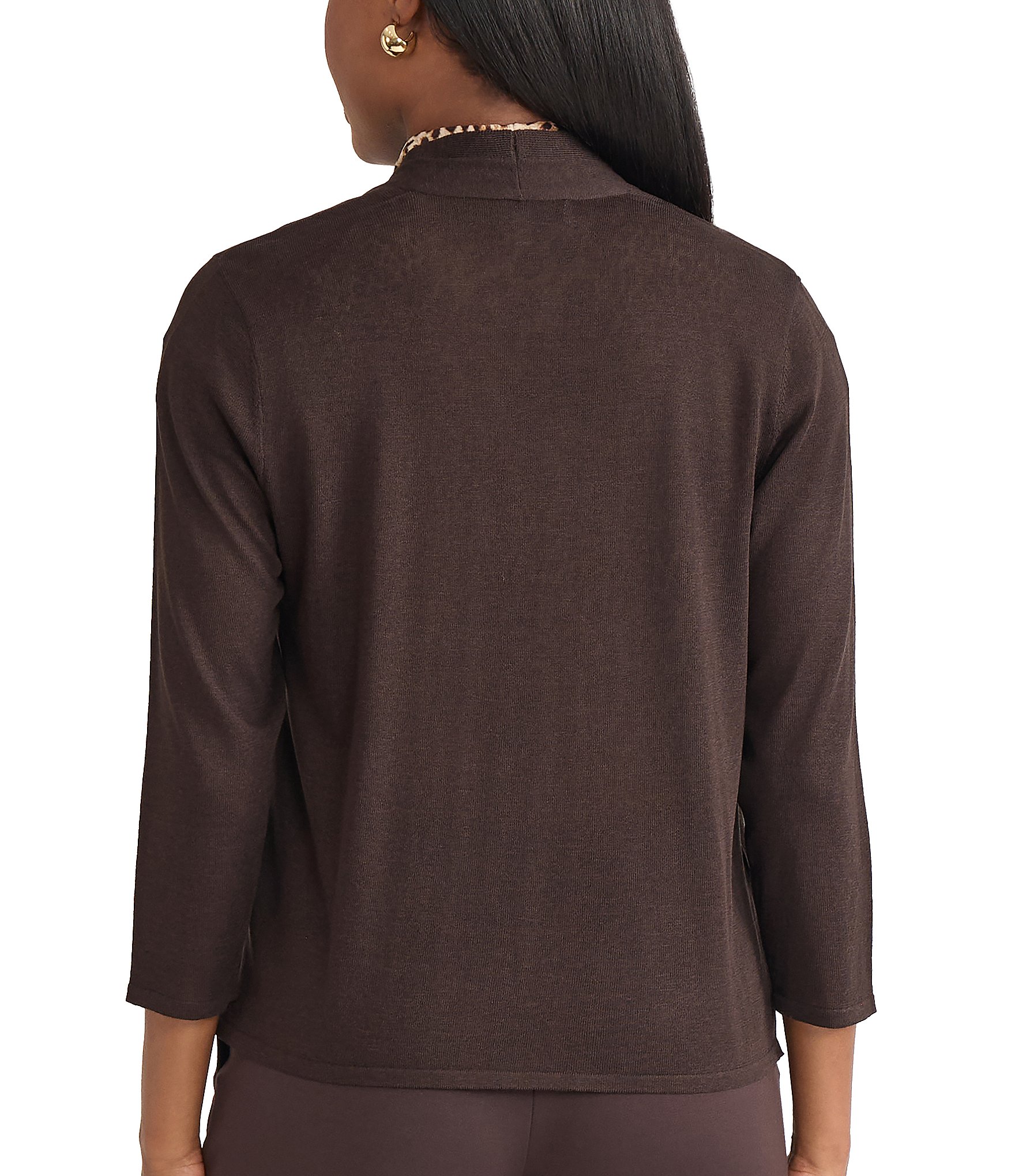 Kasper Open Front Long Sleeve Cardigan