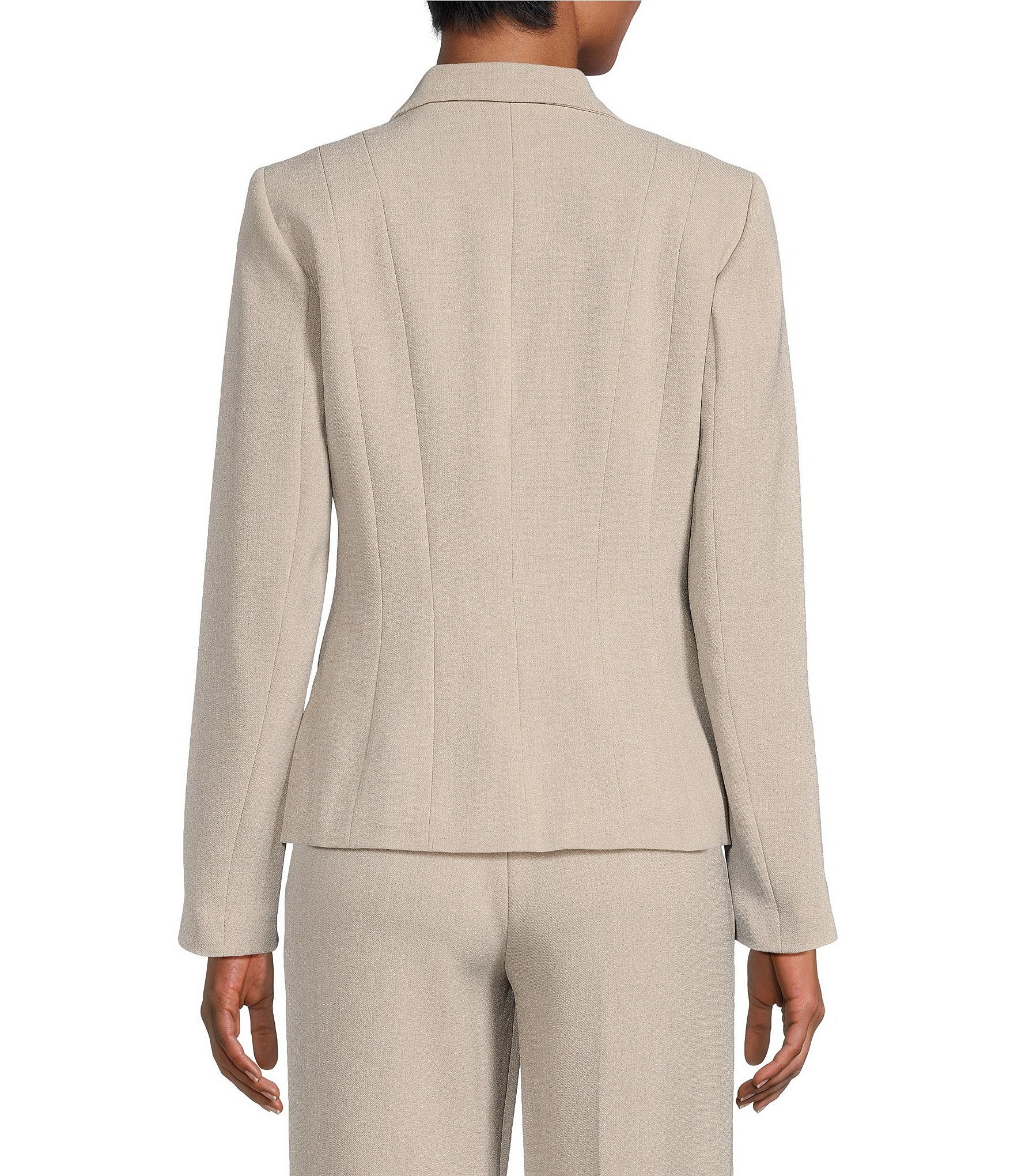 Kasper Pebble Petite Size Crepe Notch Lapel Long Sleeve Seamed One Button Jacket