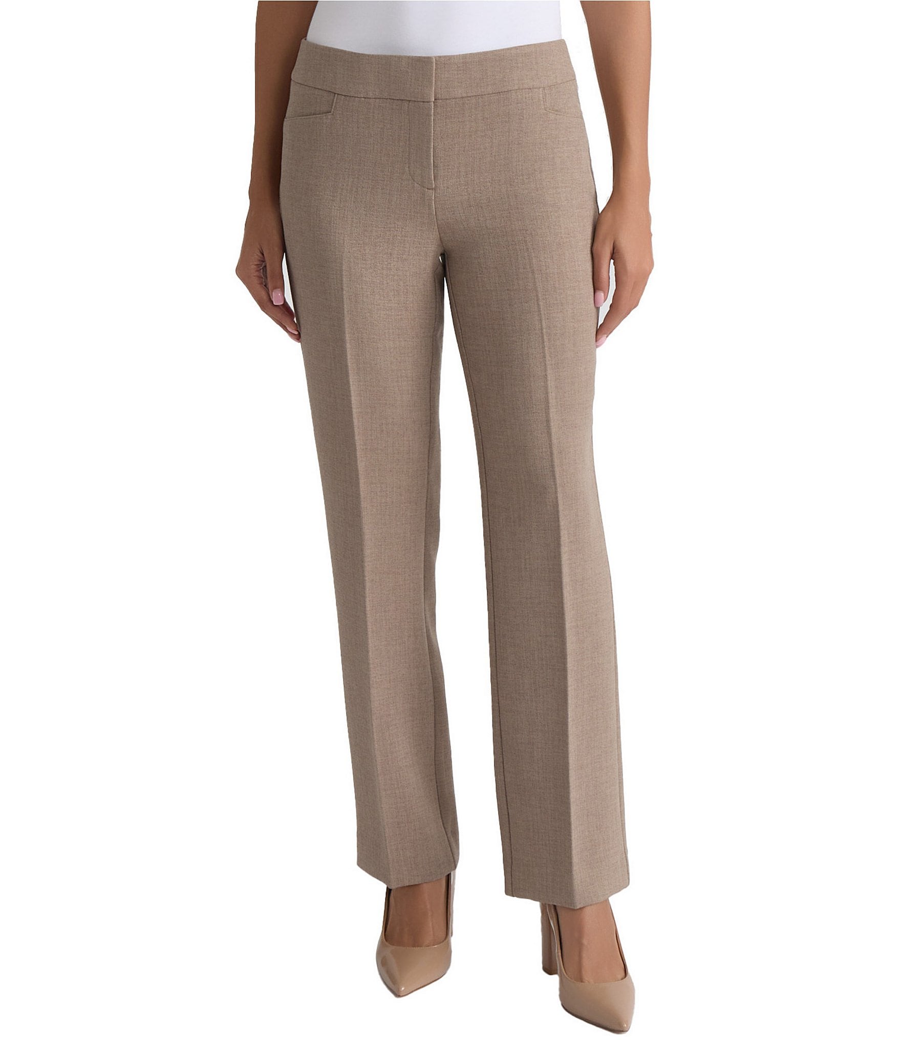 Kasper Petite Flat Front Pebble Crepe Trouser Pants
