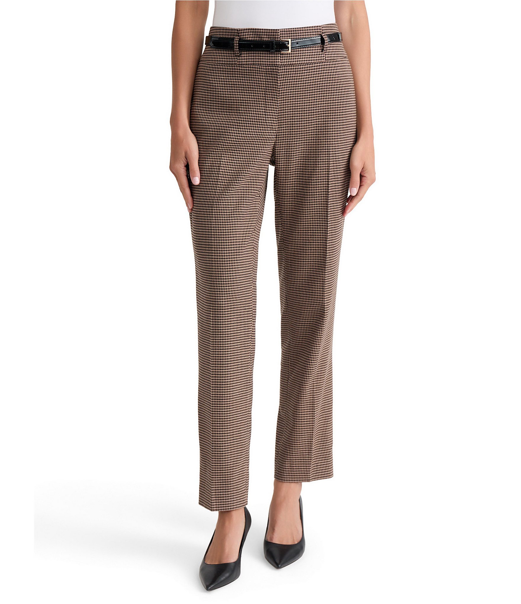 Kasper Petite High Rise Fly Front Belted Pants