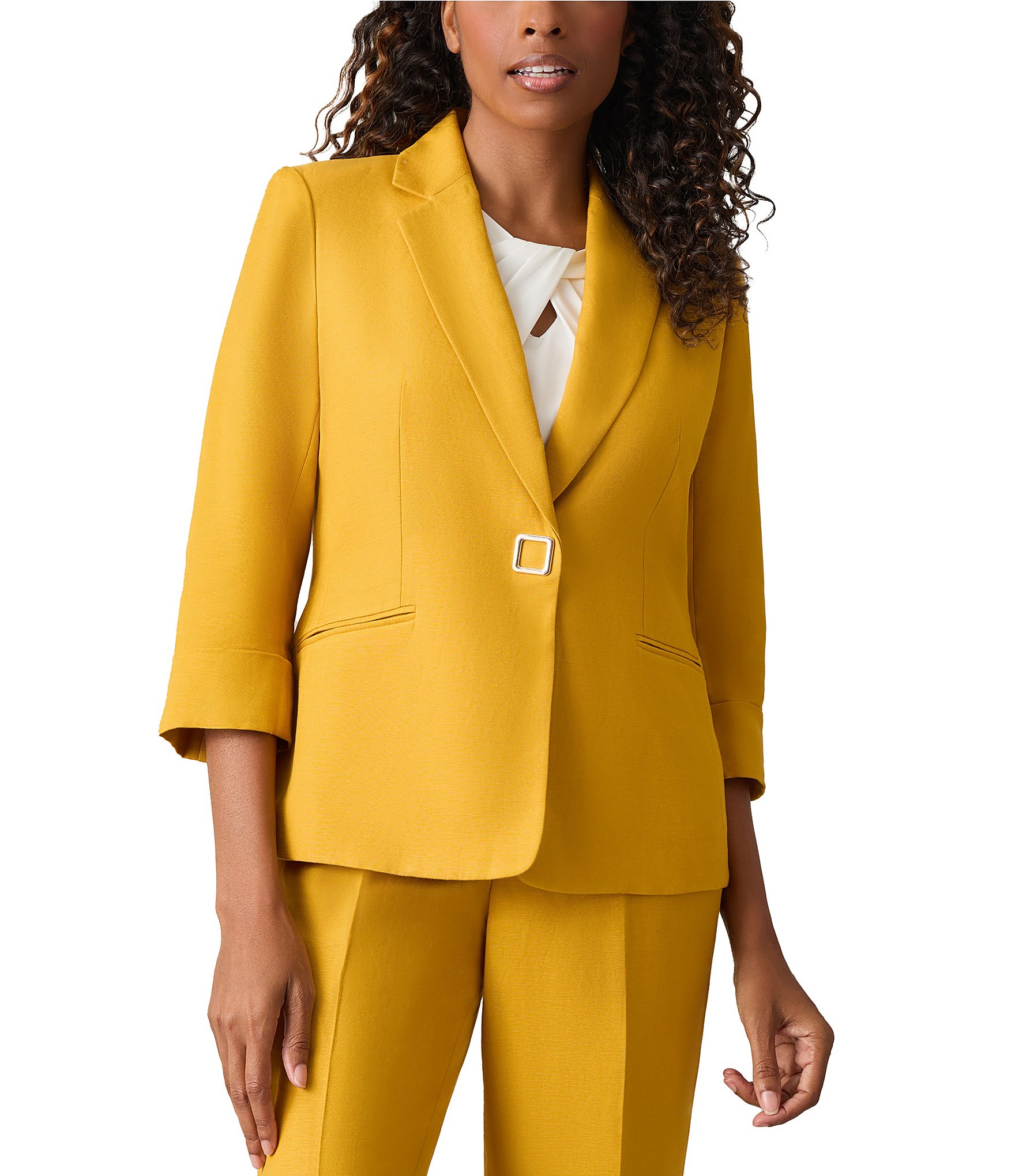 Kasper Petite Linen Blend 3/4 Rolled Sleeve Blazer | Dillard's