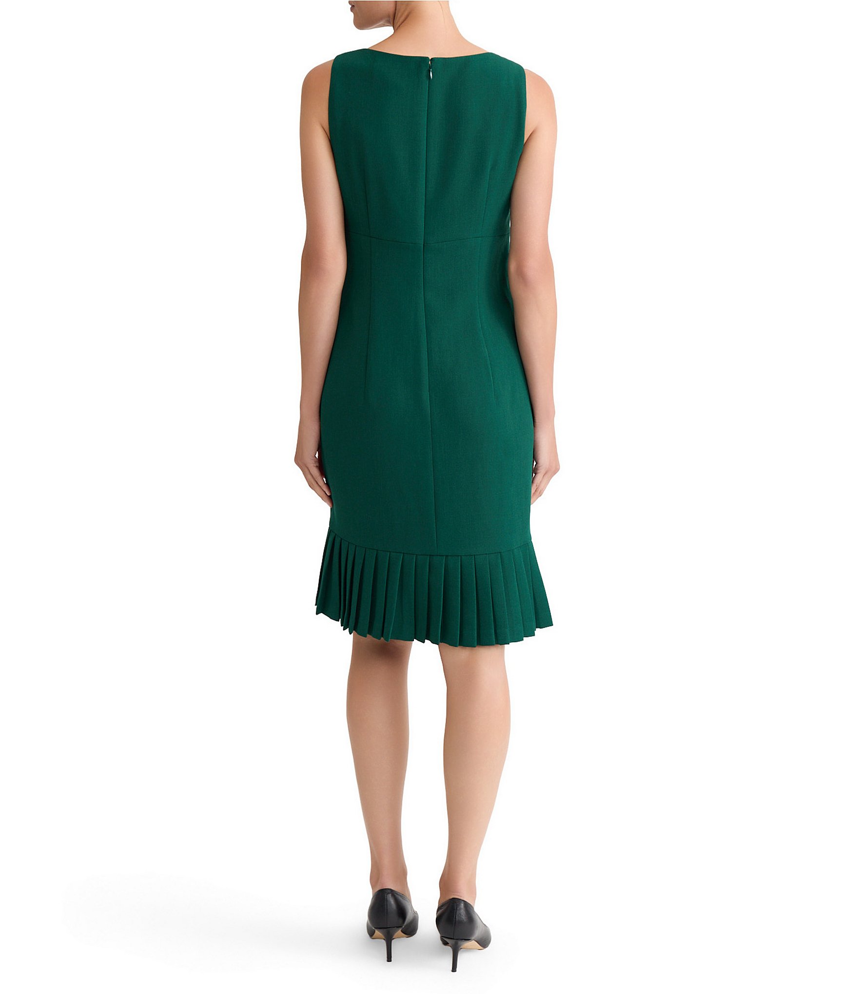 Kasper Petite Pleated Hem Crepe Sheath Midi Dress