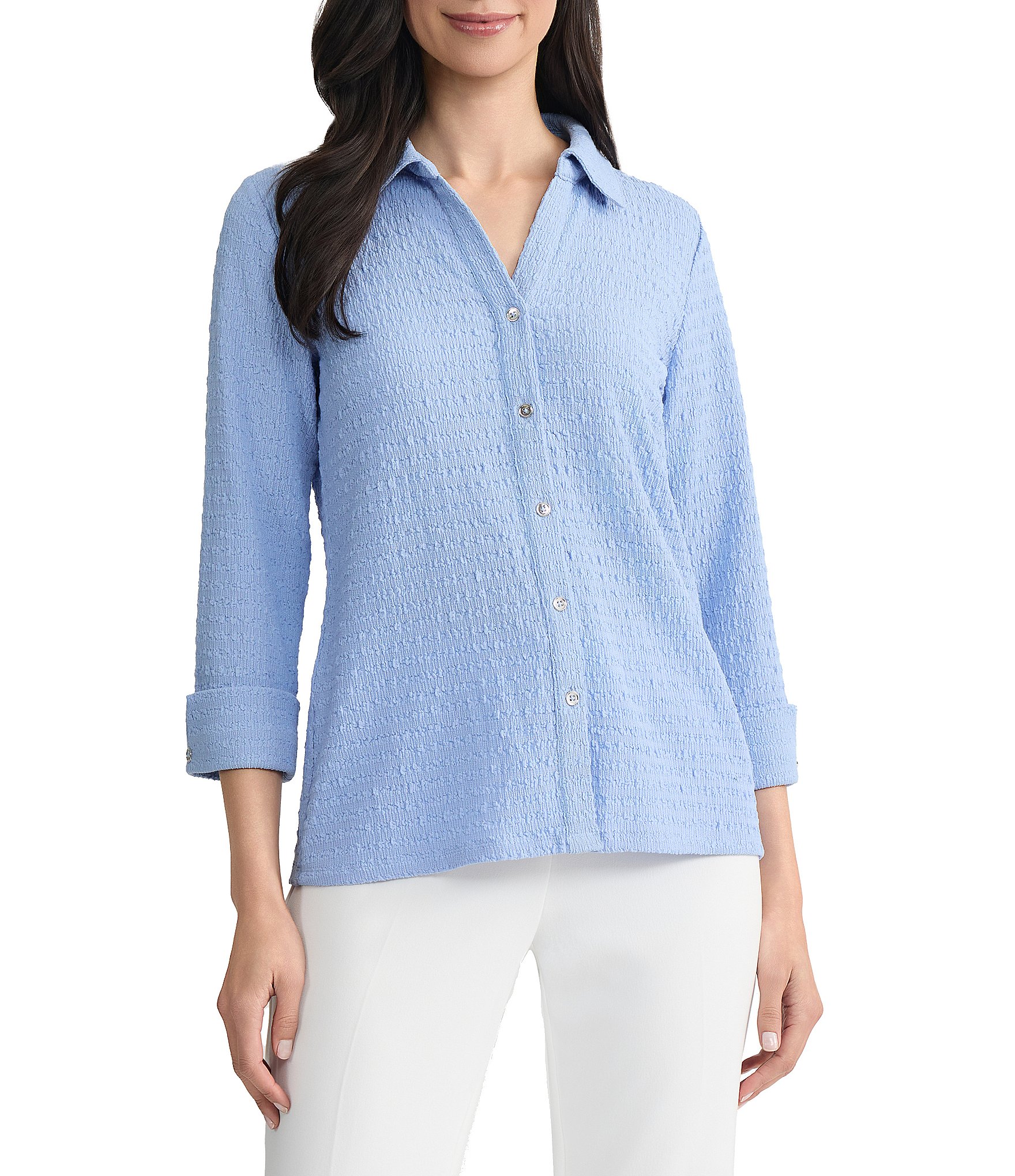 Kasper Petite Size 3/4 Sleeve Button Front Shirt With Split Cuff