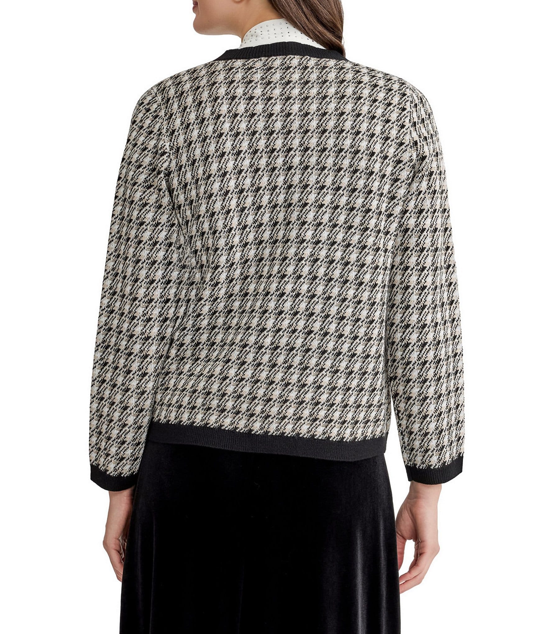 Kasper Petite Size Button Front Long Sleeve Lurex Jacquard Cardigan
