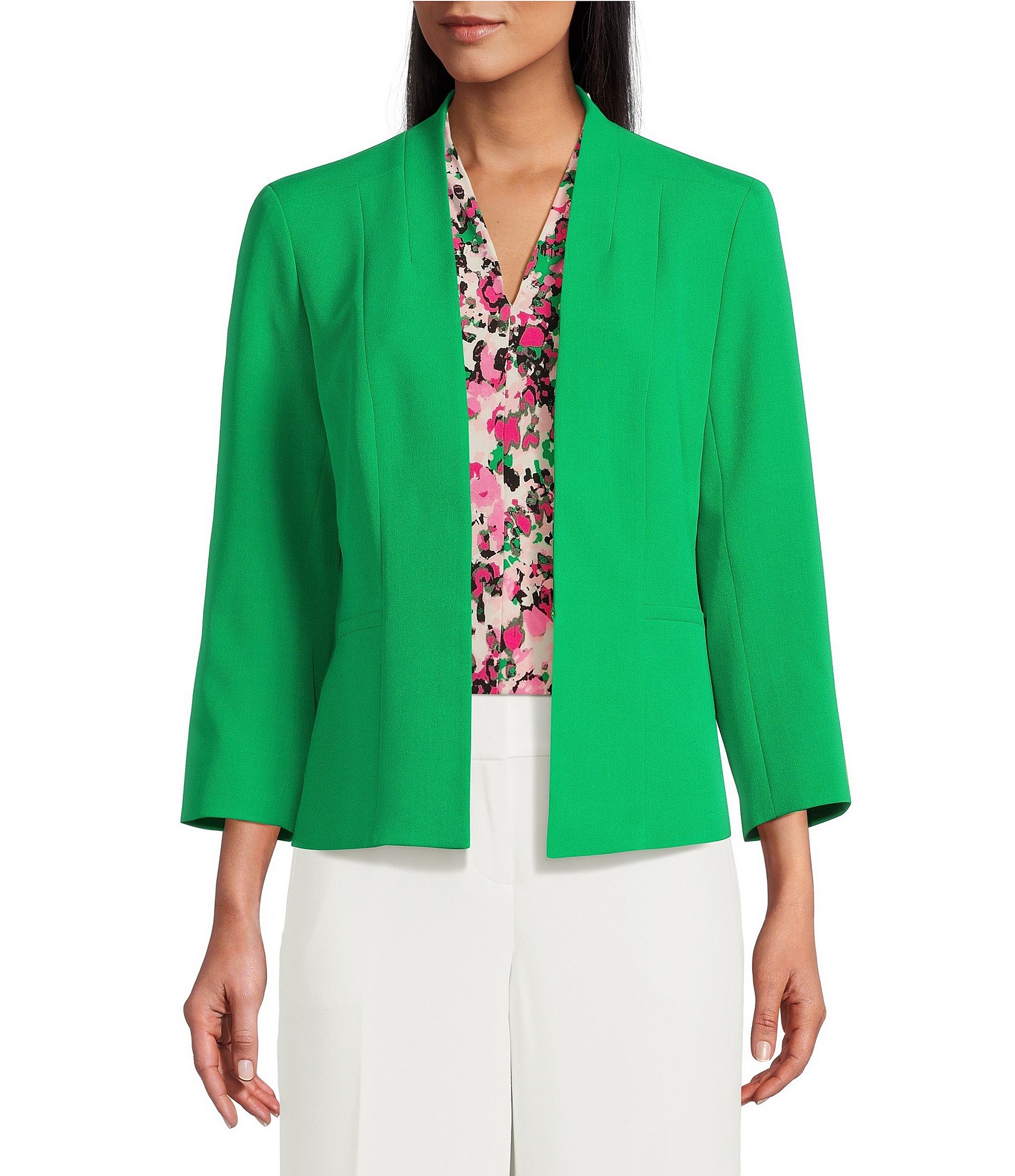Kasper Petite Size Julia Open Front Front Collarless Stretch