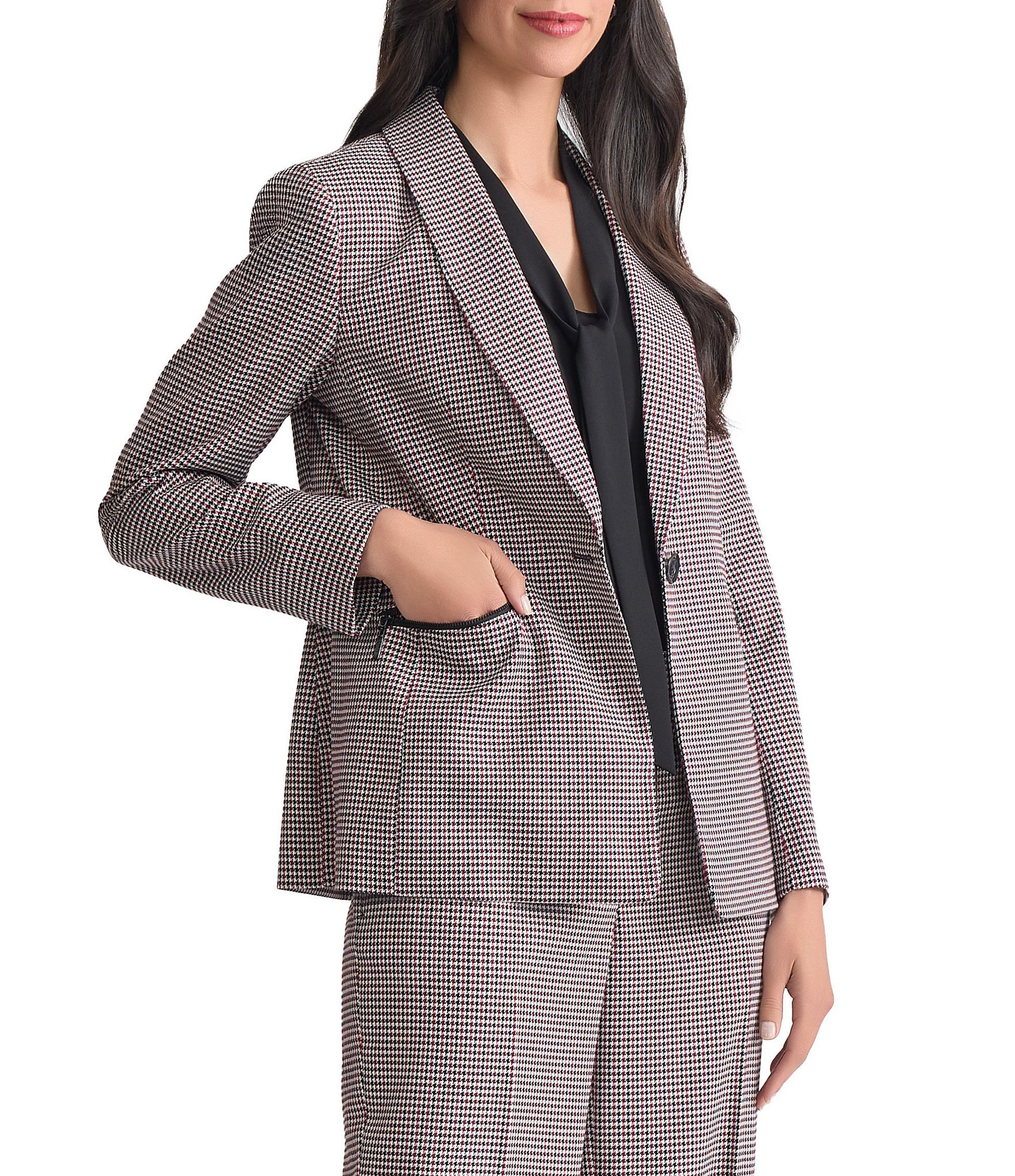 Kasper Petite Size One Button Zipper Pockets Shawl Collar Jacket