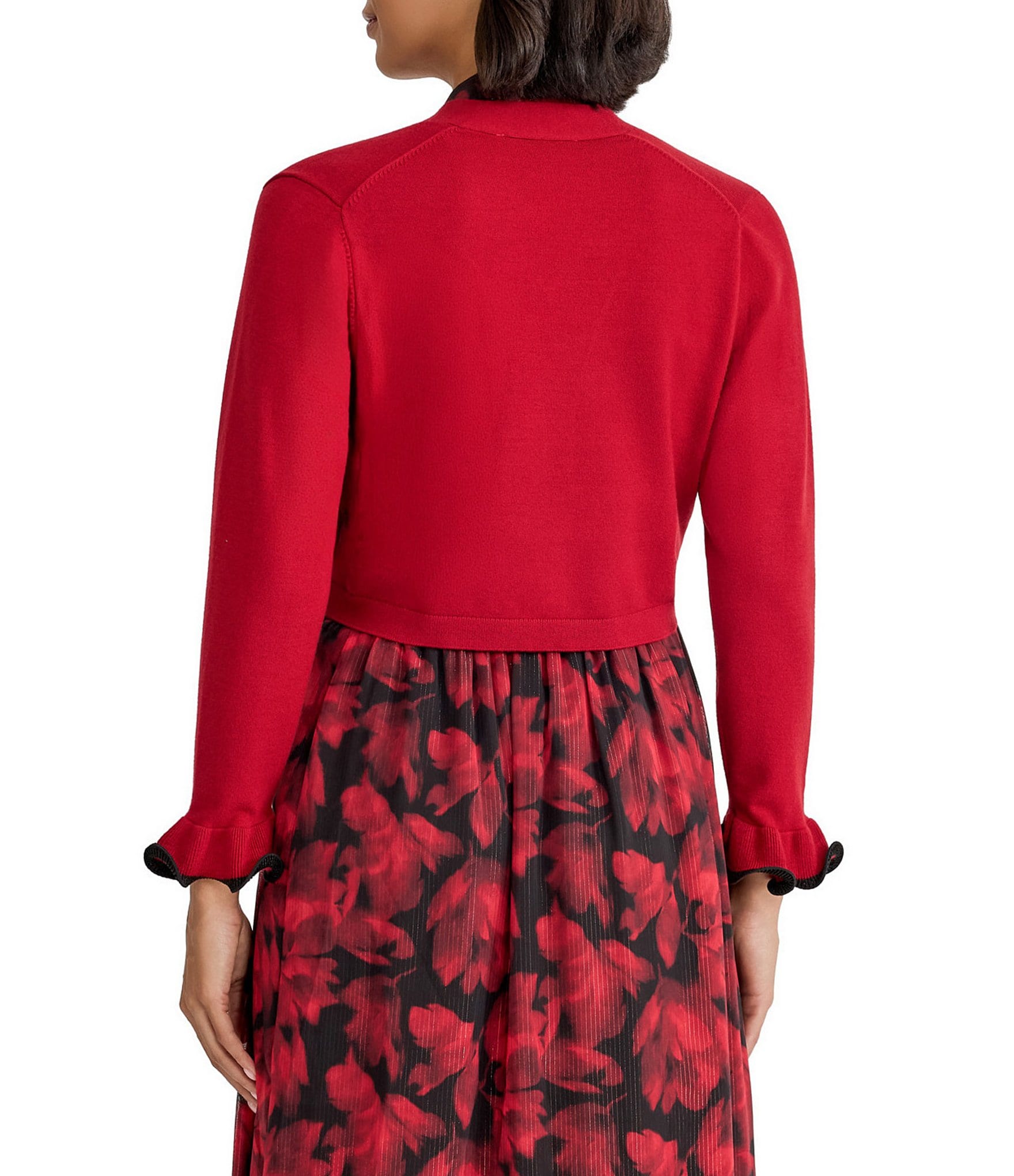 Kasper Petite Size Open Front Ruffle Sleeve Knit Cardigan