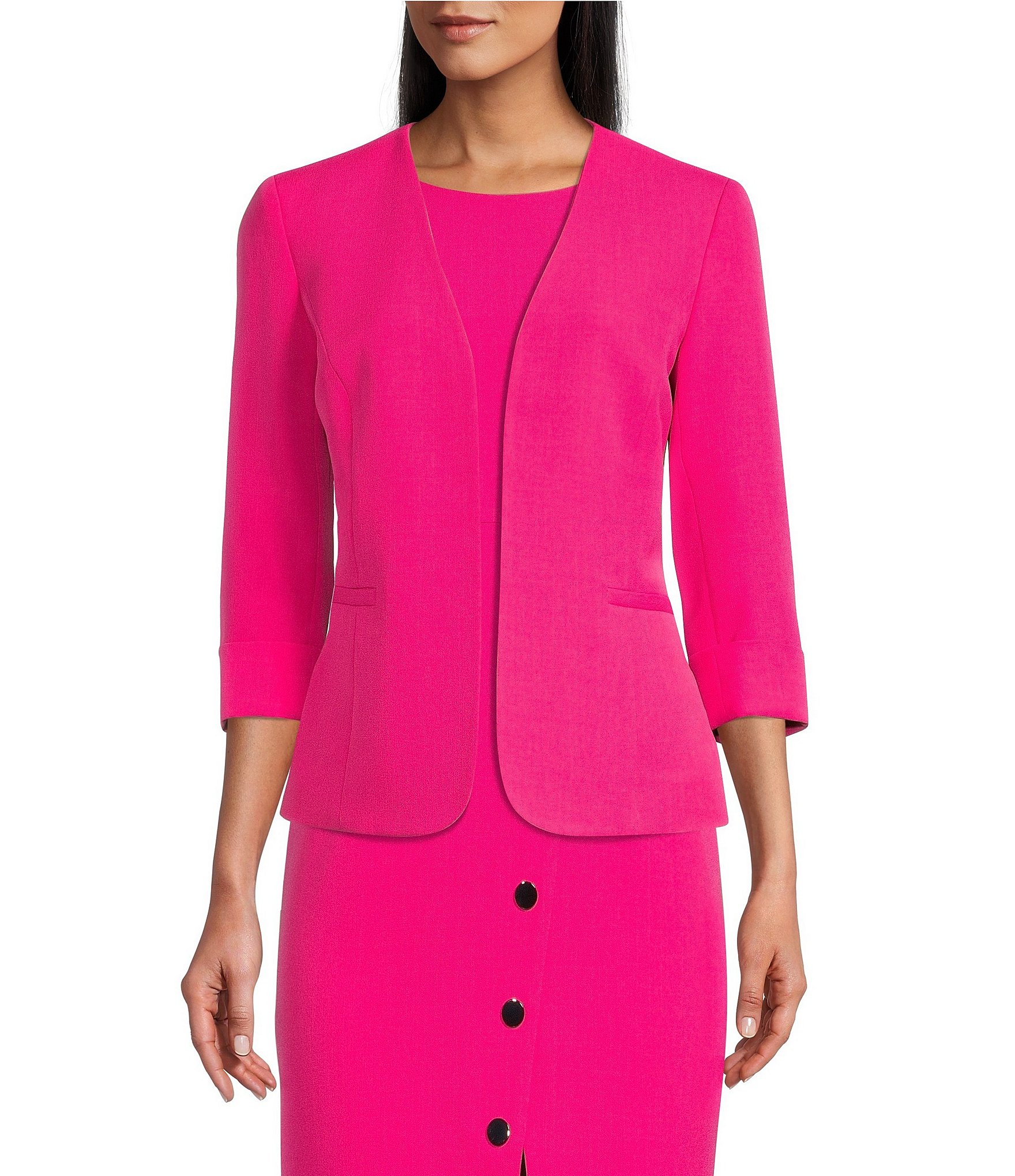 Kasper Petite Stretch Crepe Notch Lapel Long Sleeve Fitted Coordinating One  Button Blazer