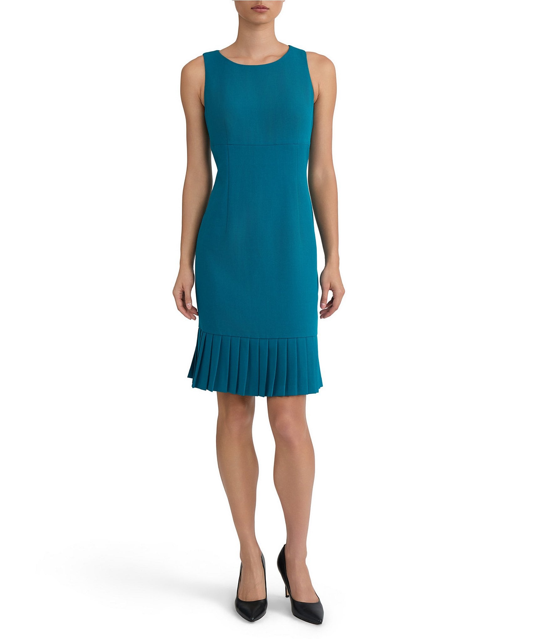 Kasper Pleated Hem Stretch Crepe Sheath Dress