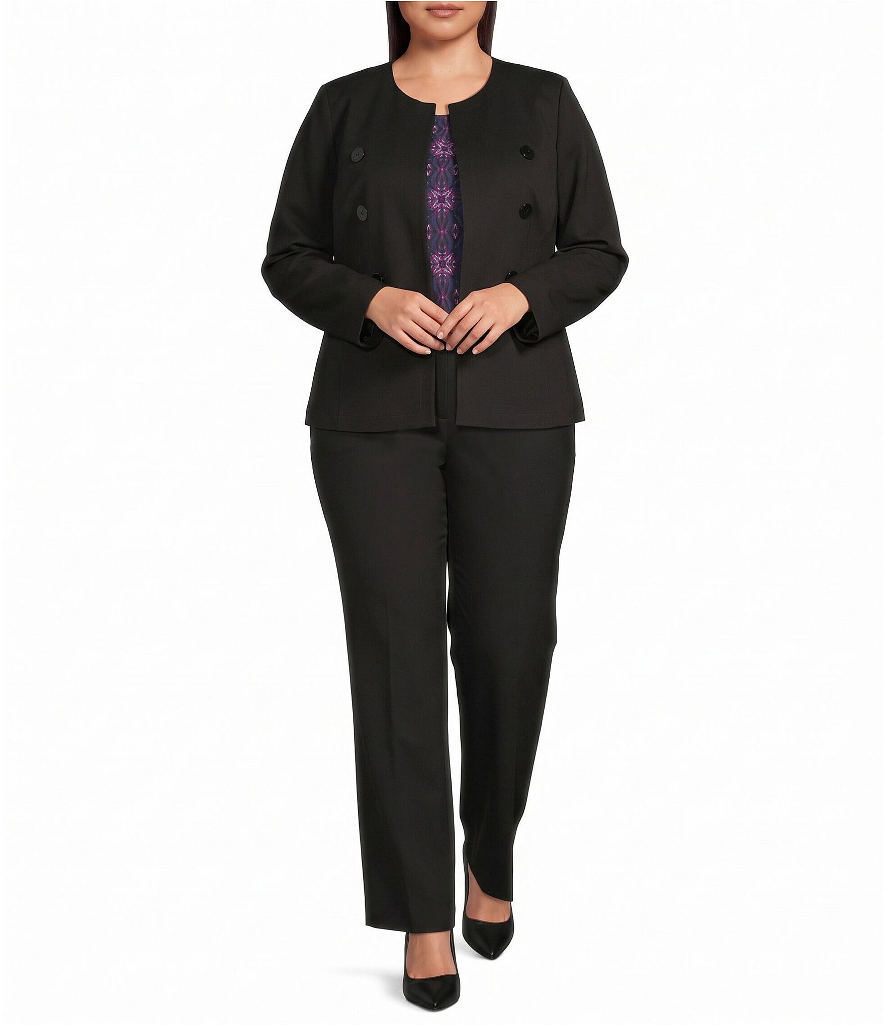 Kasper Plus Faux Double Breasted Blazer