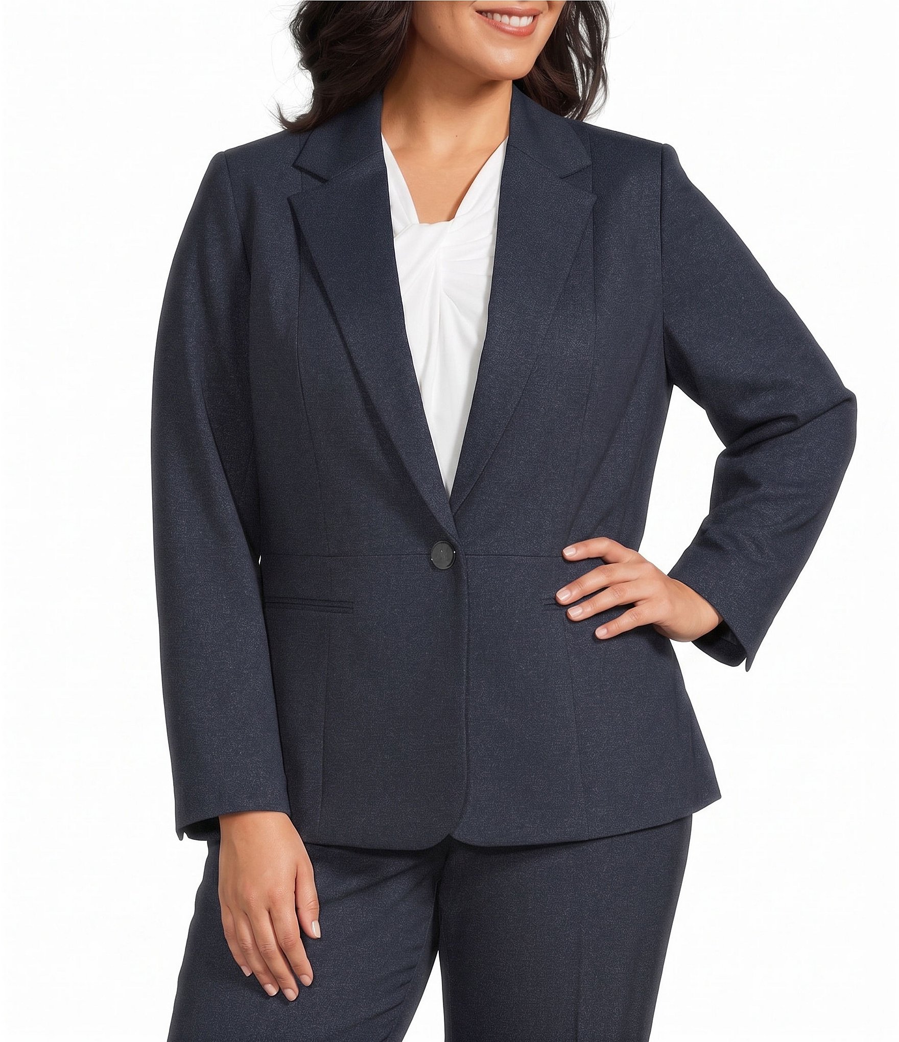 Kasper Plus Long Sleeve Denim Compression Coordinating Jacket