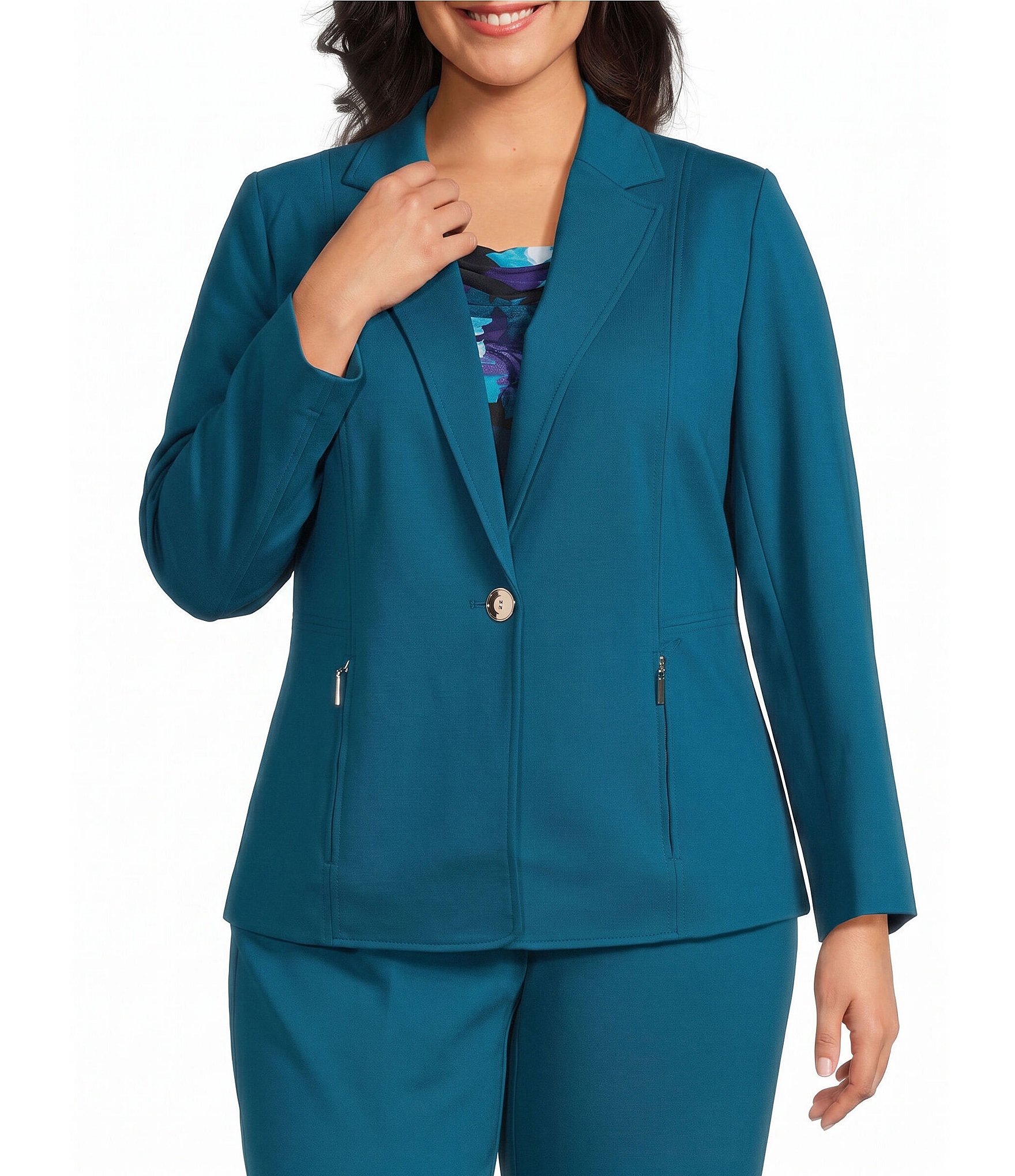 Kasper Plus Long Sleeve One Button Blazer