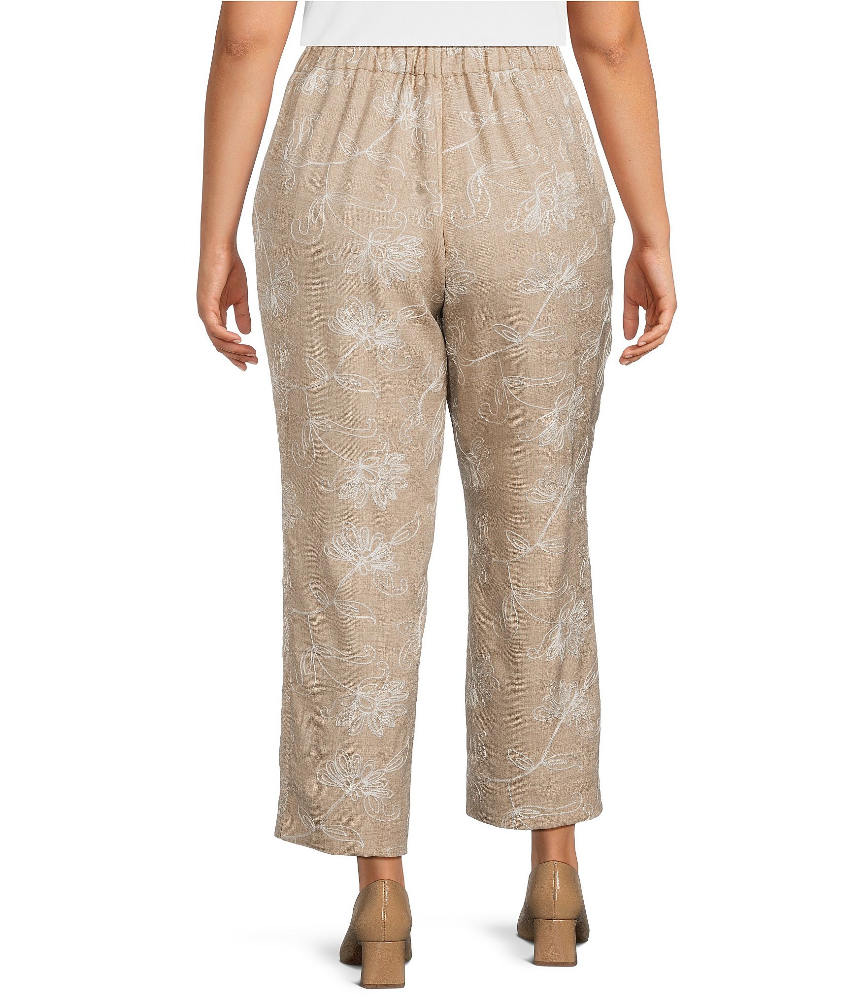 Kasper Plus Pull On Embroidered Pants