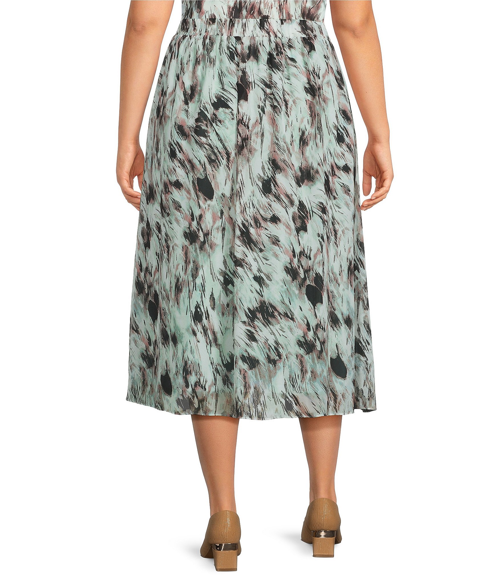 Kasper Plus Size Pull On Pleated Midi Skirt