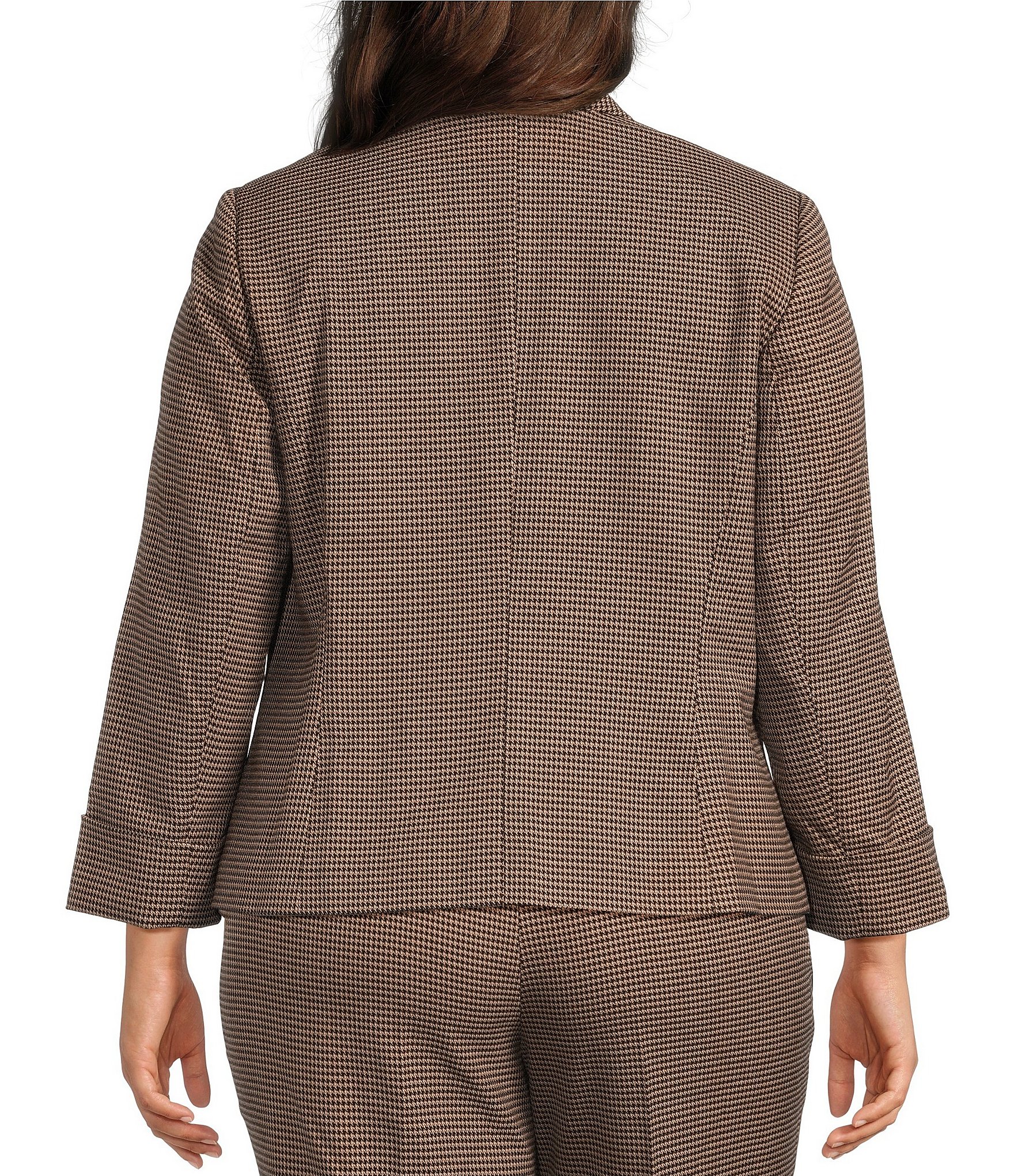 Kasper Plus Shawl Collar Houndstooth Cuffed Cardigan