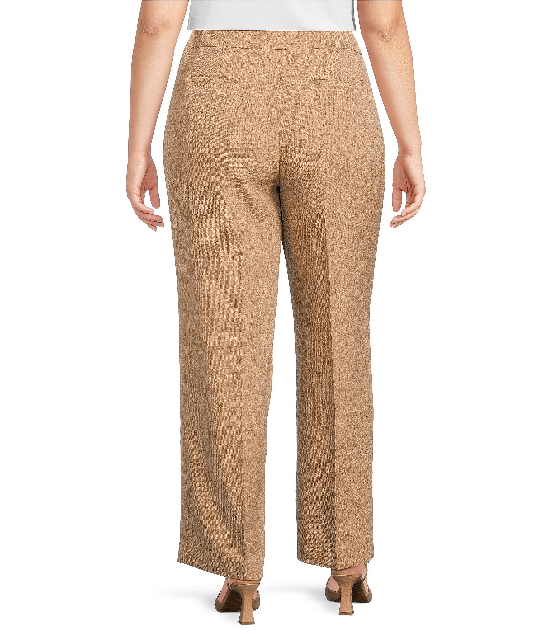 Kasper Plus Size Pebble Crepe Side Seam Pockets Wide Leg Pants