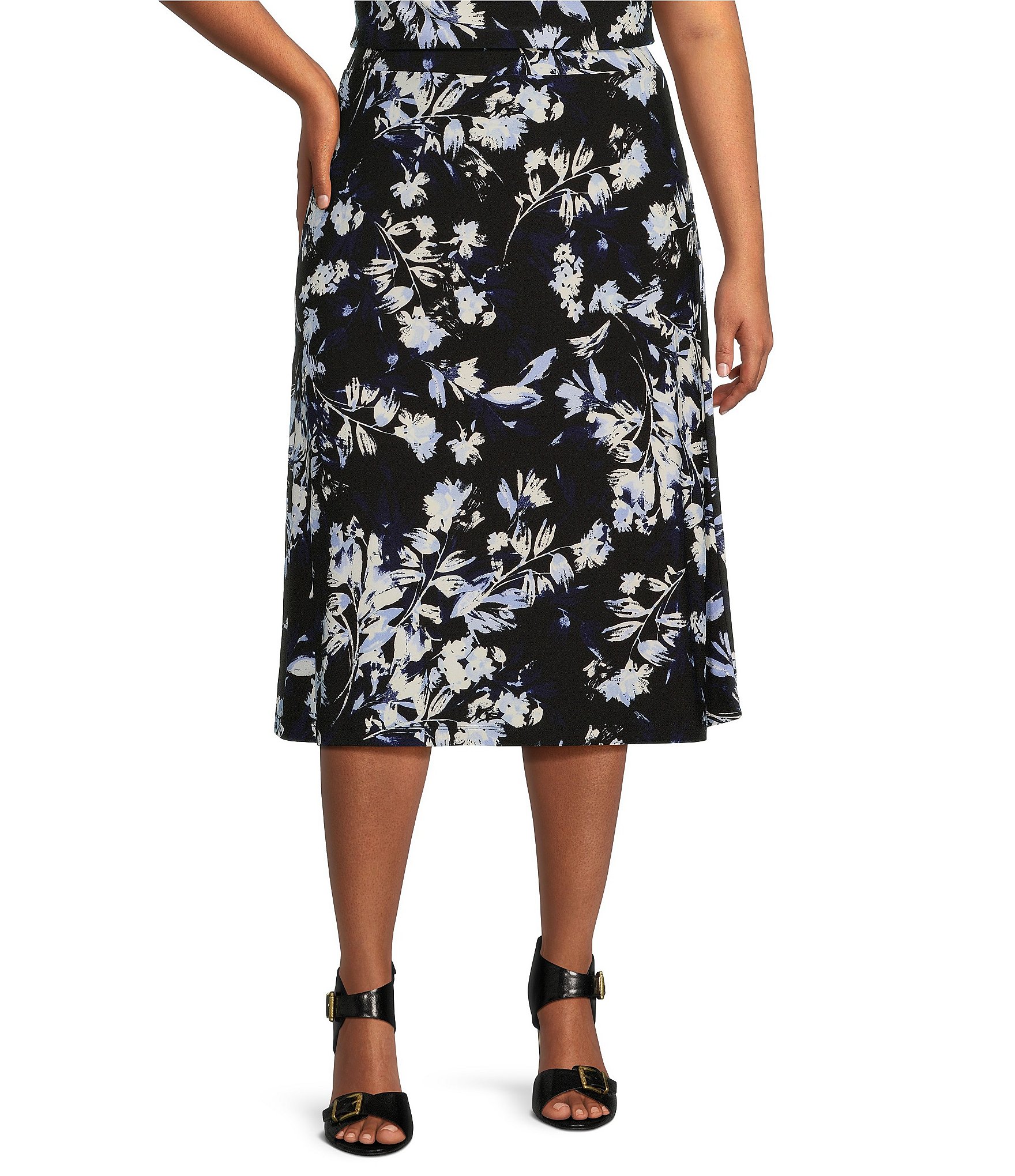 Kasper Plus Size Crepe Floral Print Flare Hem A-Line Midi Skirt | Dillard's