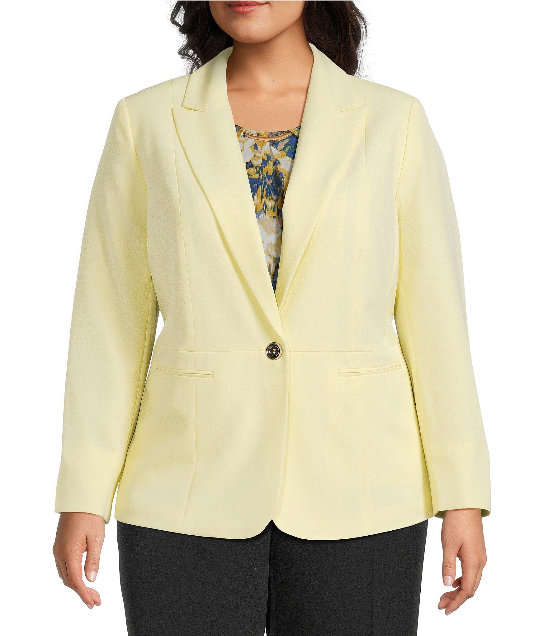 Kasper Plus Size Crepe Notch Lapel One Button Blazer